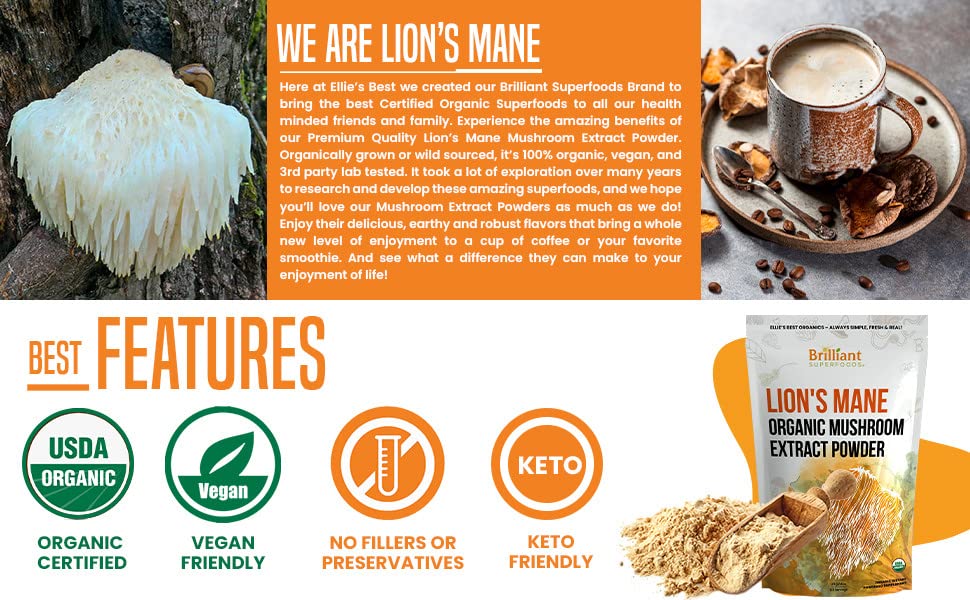 Ellie's Best Mane de León porciones diarias, fáciles de medir.