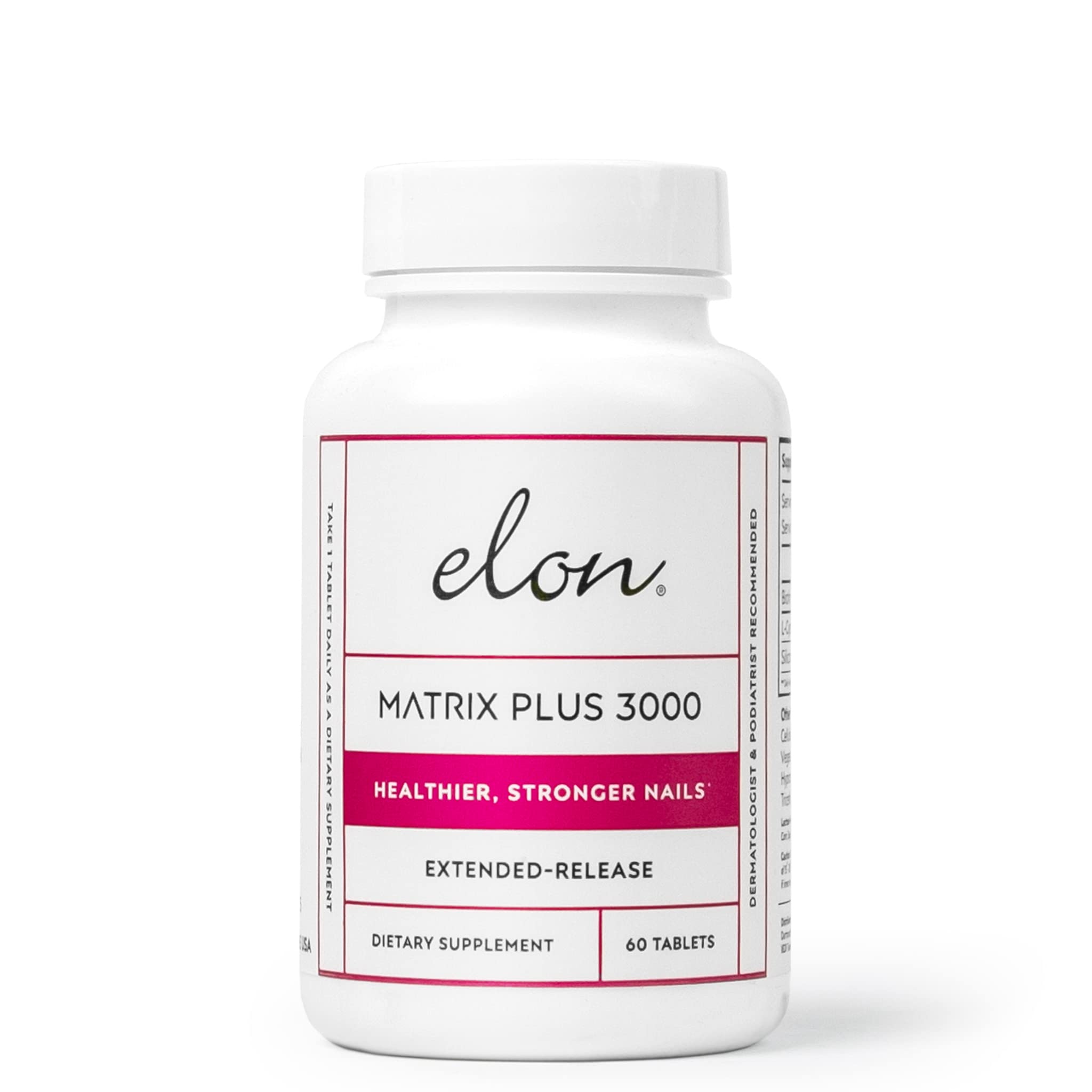 Elon Matrix Plus 3000 frasco de vitaminas para crecimiento y fortalecimiento de uñas.
