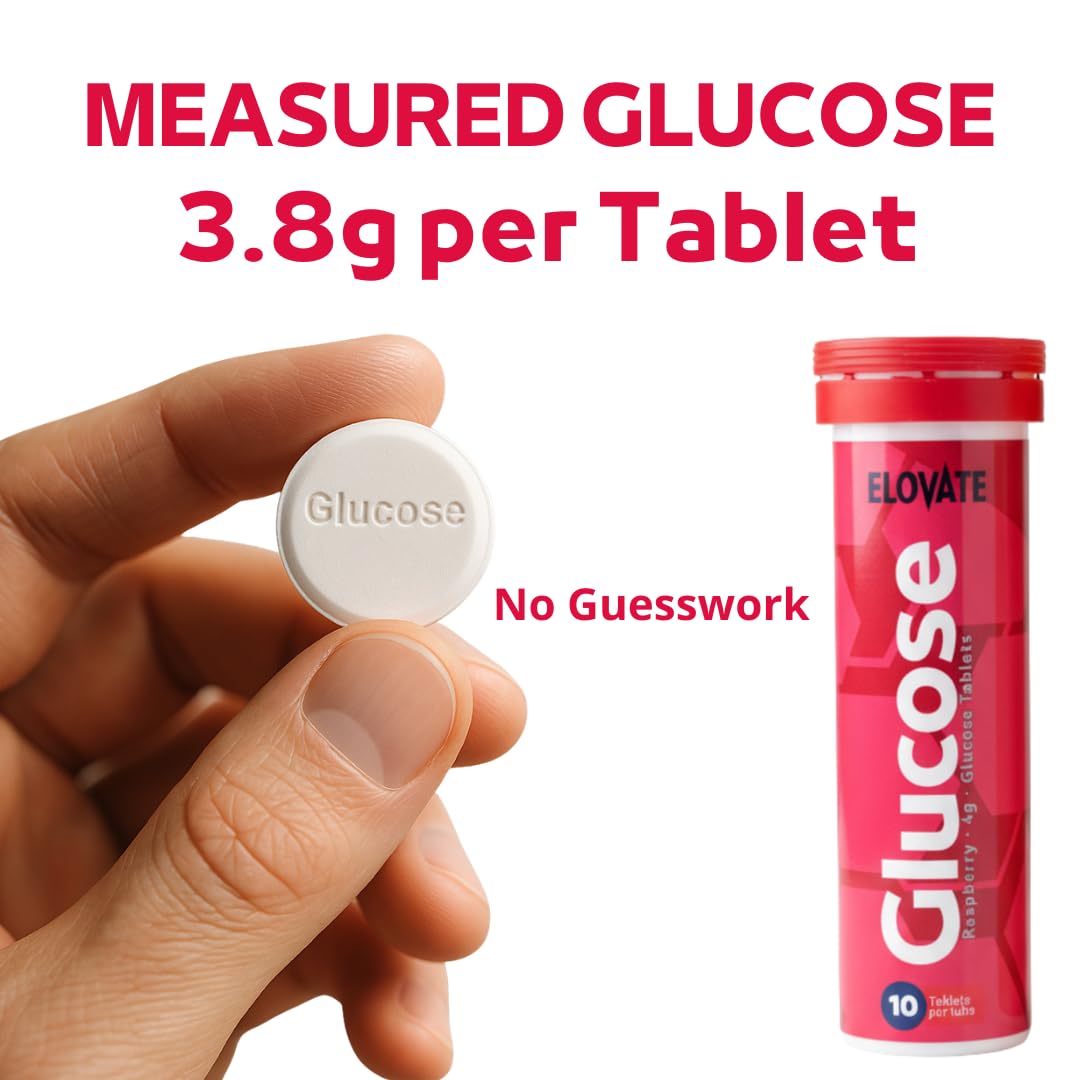Tabletas masticables ELOVATE glucosa frambuesa, textura suave