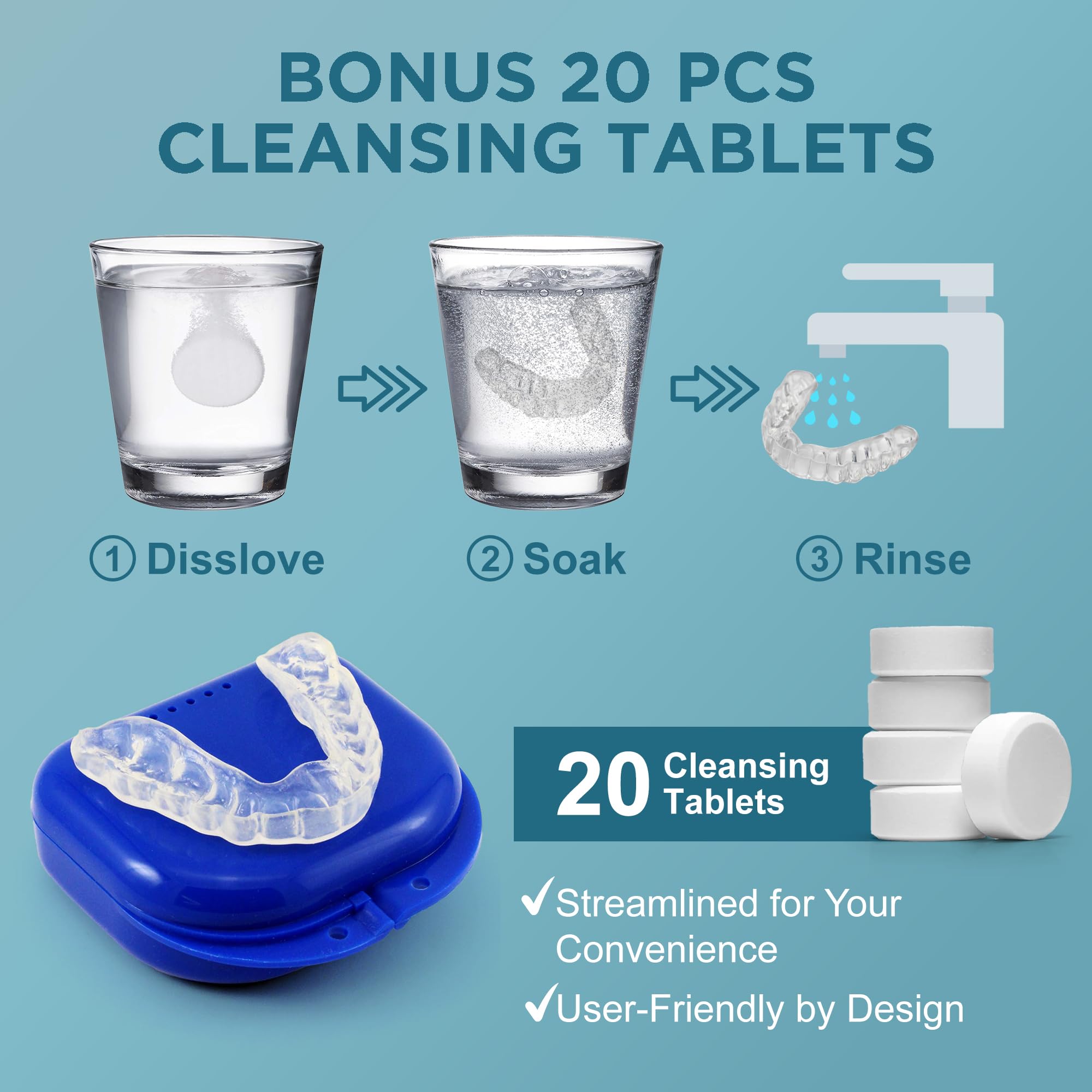 Tabletas limpiadoras de 20 para mantener higiene y sabor fresco del protector.
