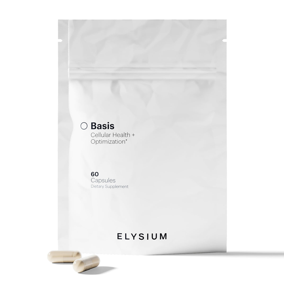 ELY-SIUM Basis NAD: botella para energía celular y bienestar diario.