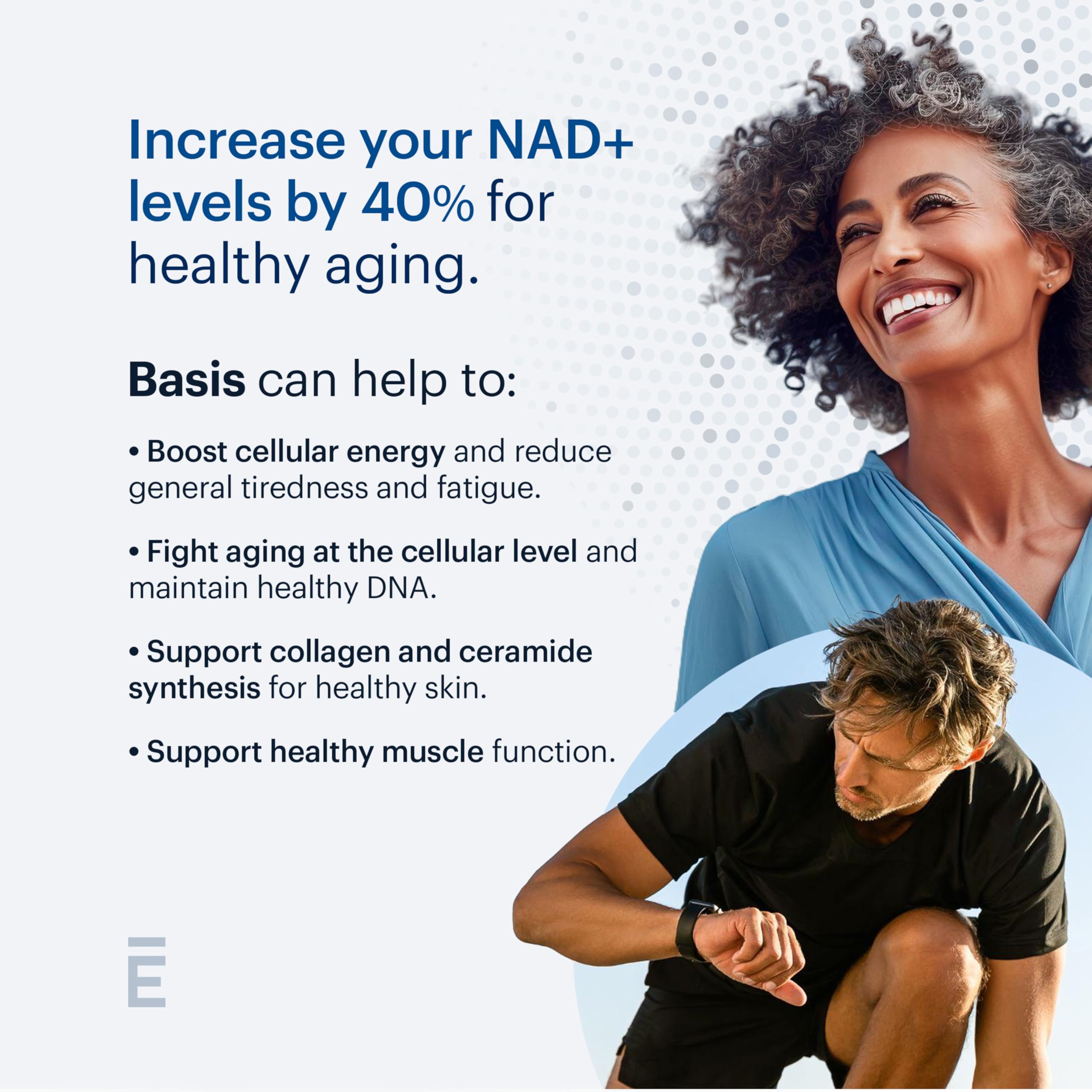 cápsulas Basis NAD: posible apoyo al metabolismo energético diario.