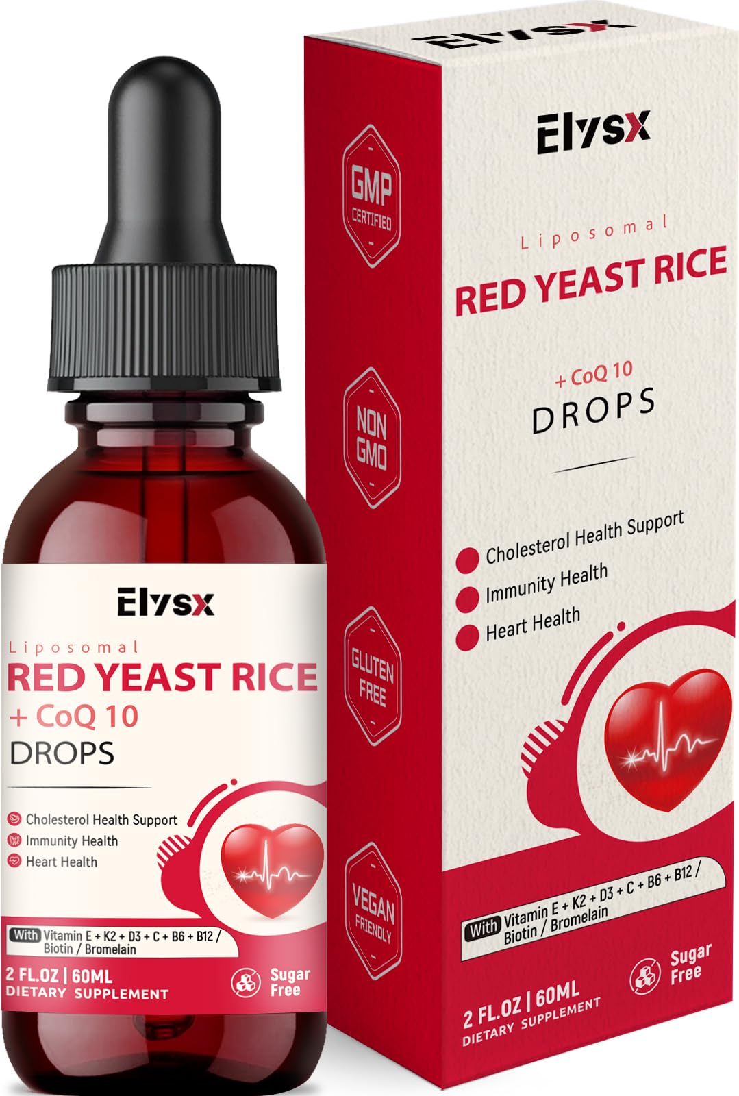 Gotas liposomales de Elysx con arroz de levadura roja para absorción optimizada