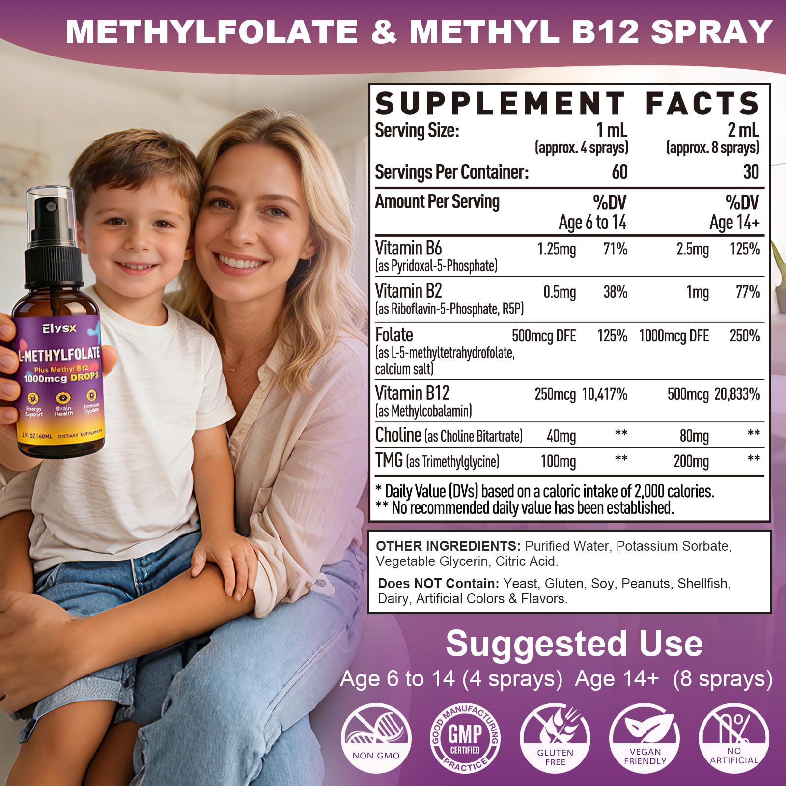 Elysx metilfolato B12 para niños, dosis diaria suave.