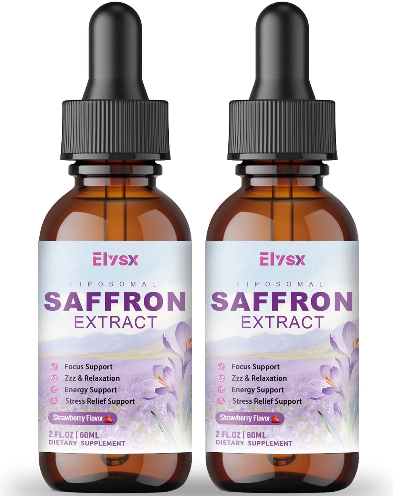 Gotas liposomales Elysx con zafrán para relajación y enfoque.