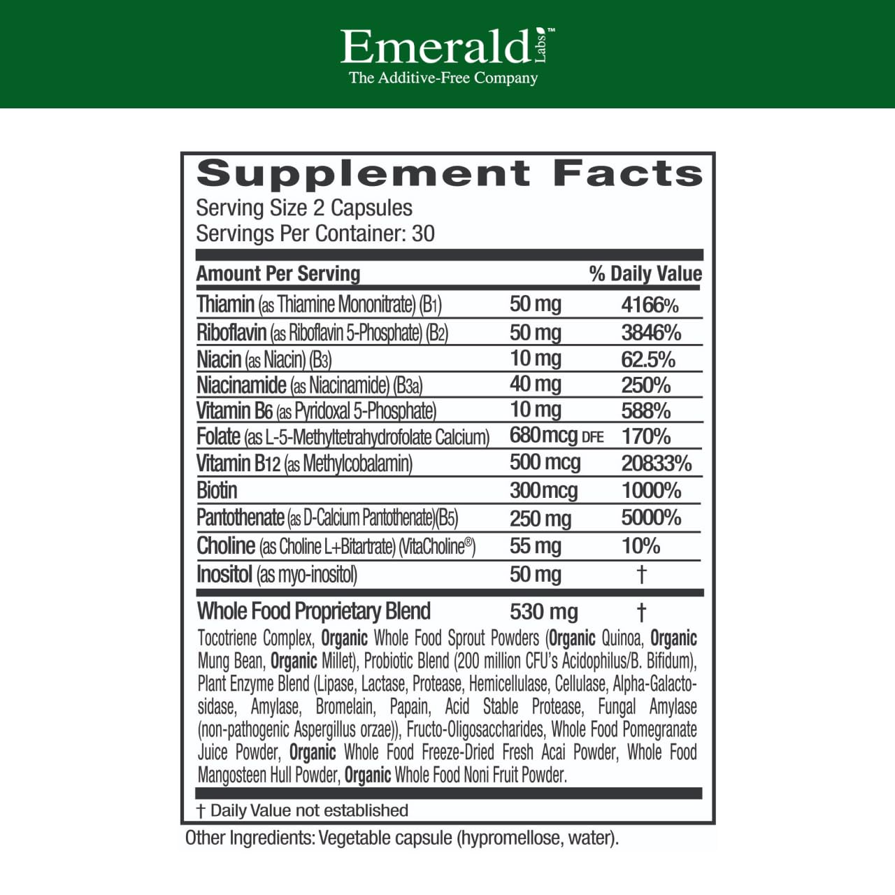 EMERALD LABS B-Healthy cápsulas vegetales, formato vegano para dietas basadas en plantas