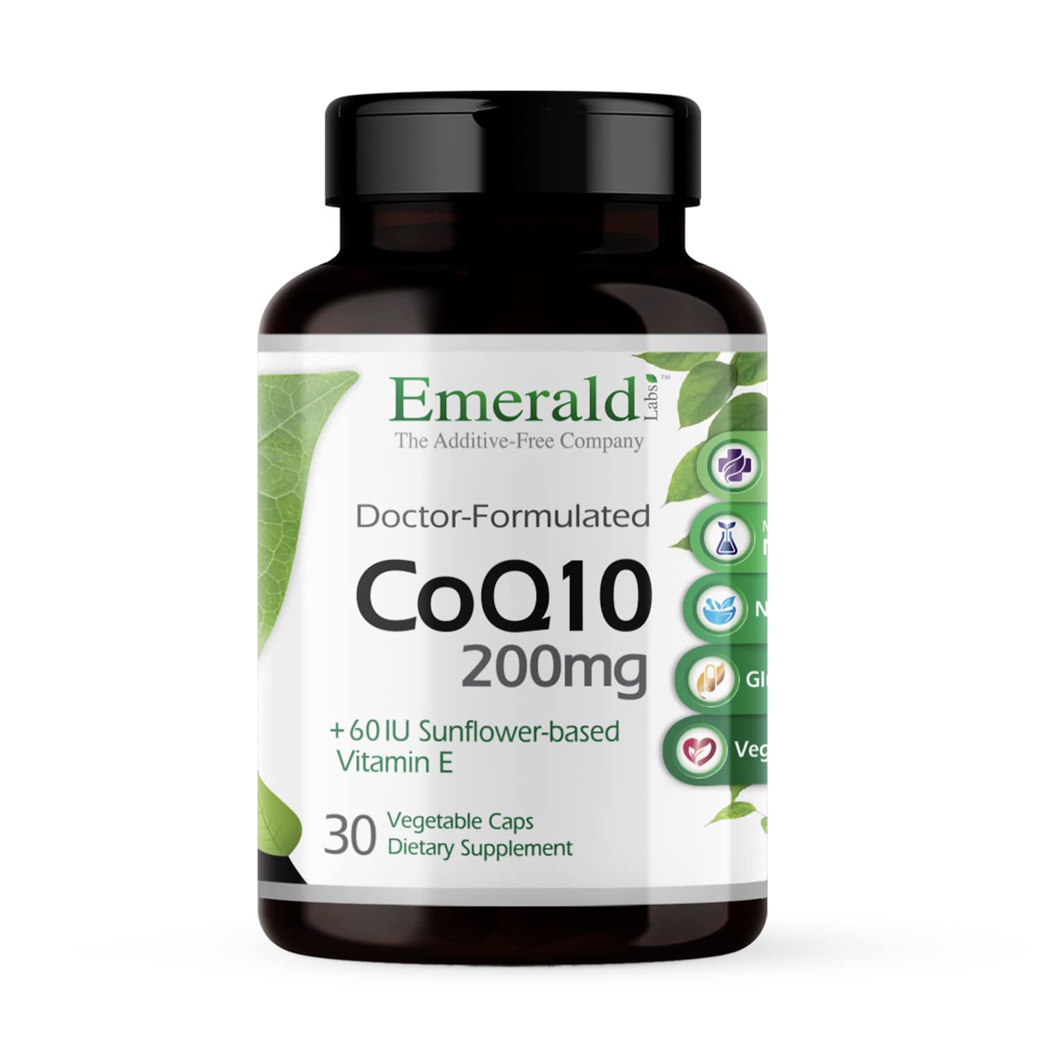 EMERALD LABS CoQ10 200 mg — botella de cápsulas para apoyo cardiovascular
