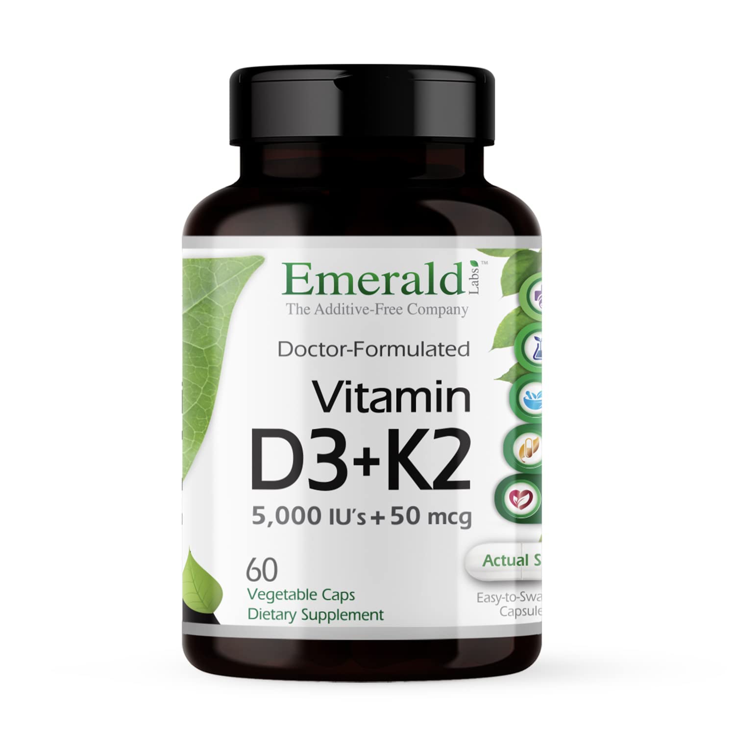 EMERALD LABS Vitamina D3+K2 en botella vegetal para huesos saludables