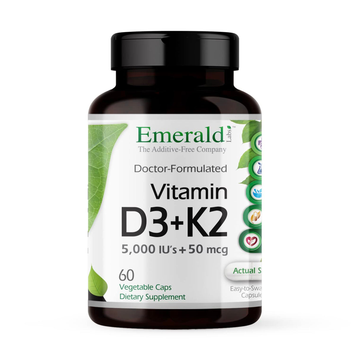 EMERALD LABS Vitamina D3+K2 en botella vegetal para huesos saludables