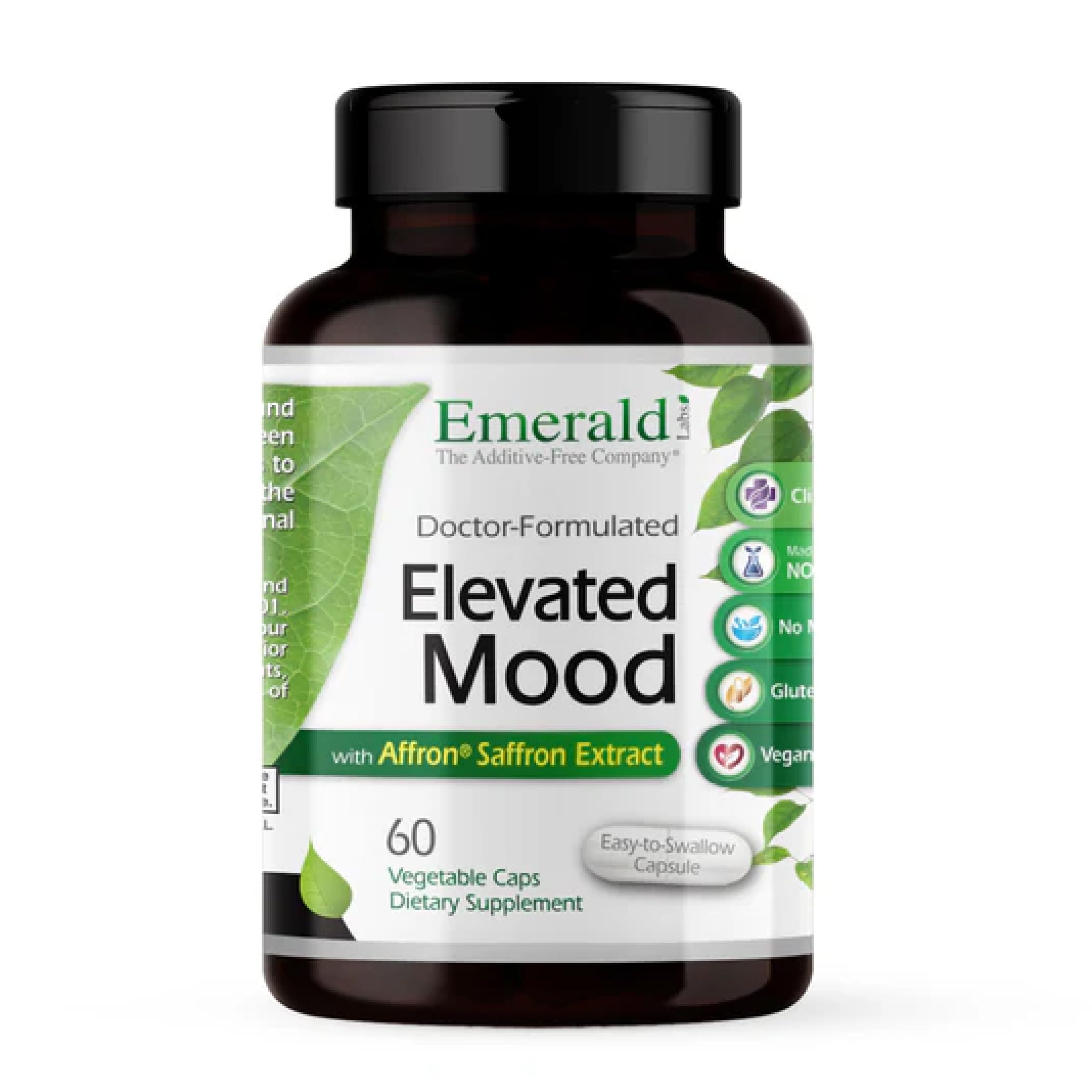 Emerald Labs Elevated Mood, botella de cápsulas para apoyo a la calma diaria.