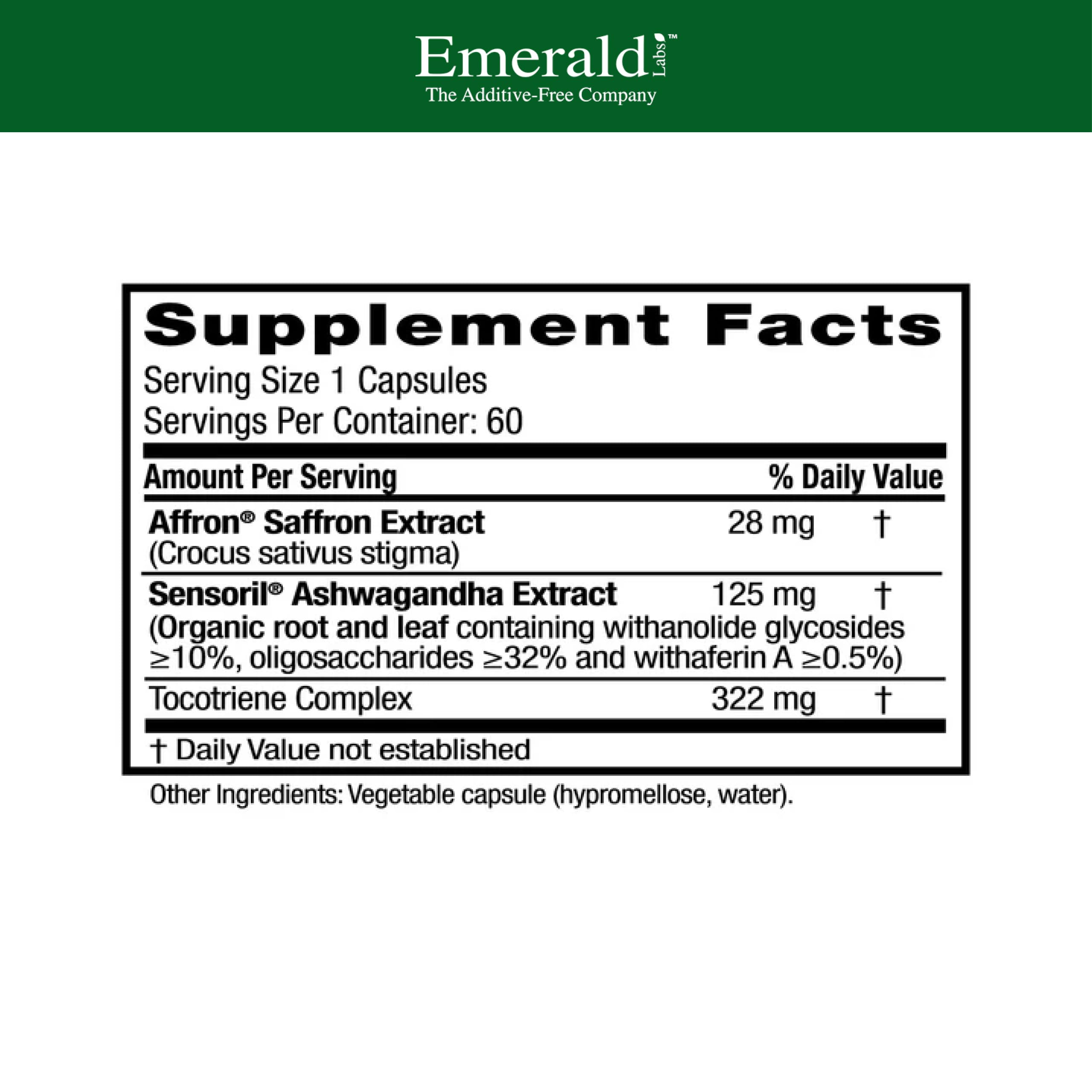 Emerald Labs Elevated Mood, cápsulas de fácil ingestión para uso diario.