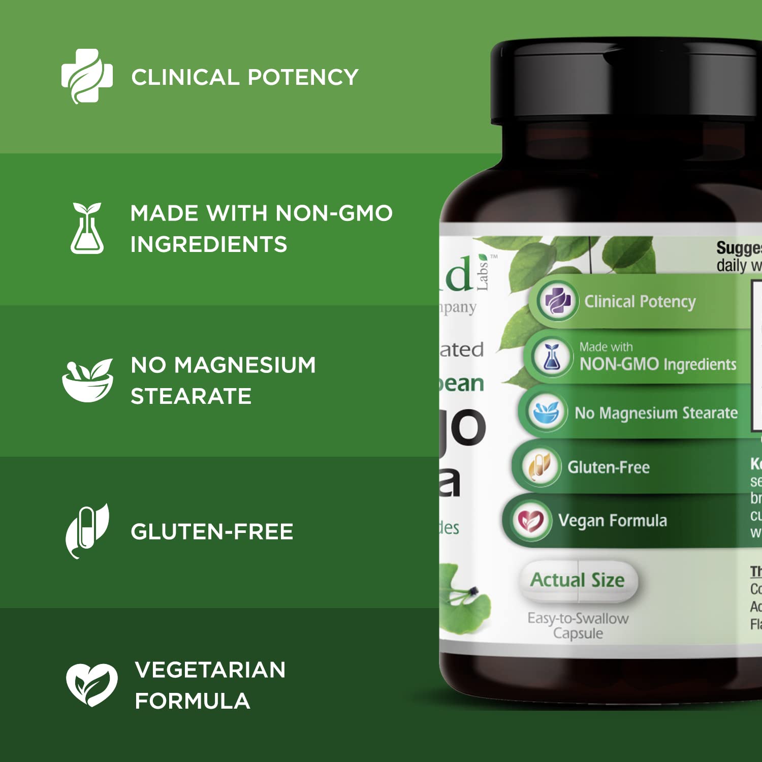 Etiqueta clara de EMERALD LABS Ginkgo Biloba Extract para fácil lectura