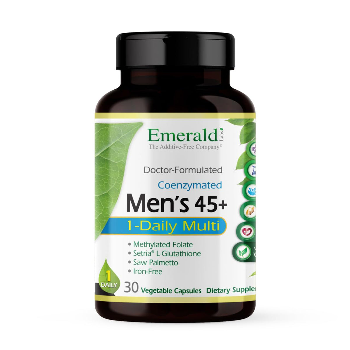 Emerald Labs cápsulas multivitamínicas para hombres 45+ que aportan energía diaria.