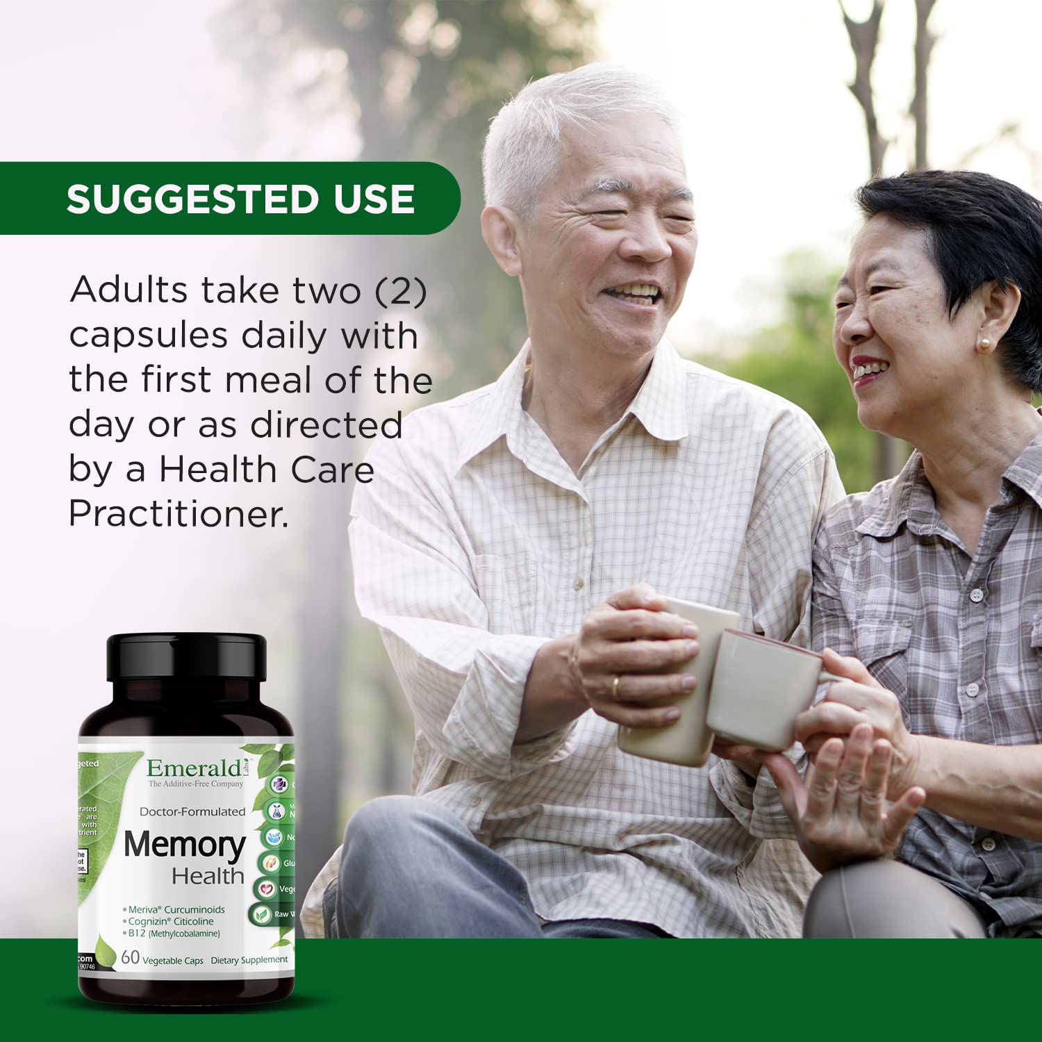 EMERALD LABS Memory Health: dorso del frasco con indicaciones de uso.