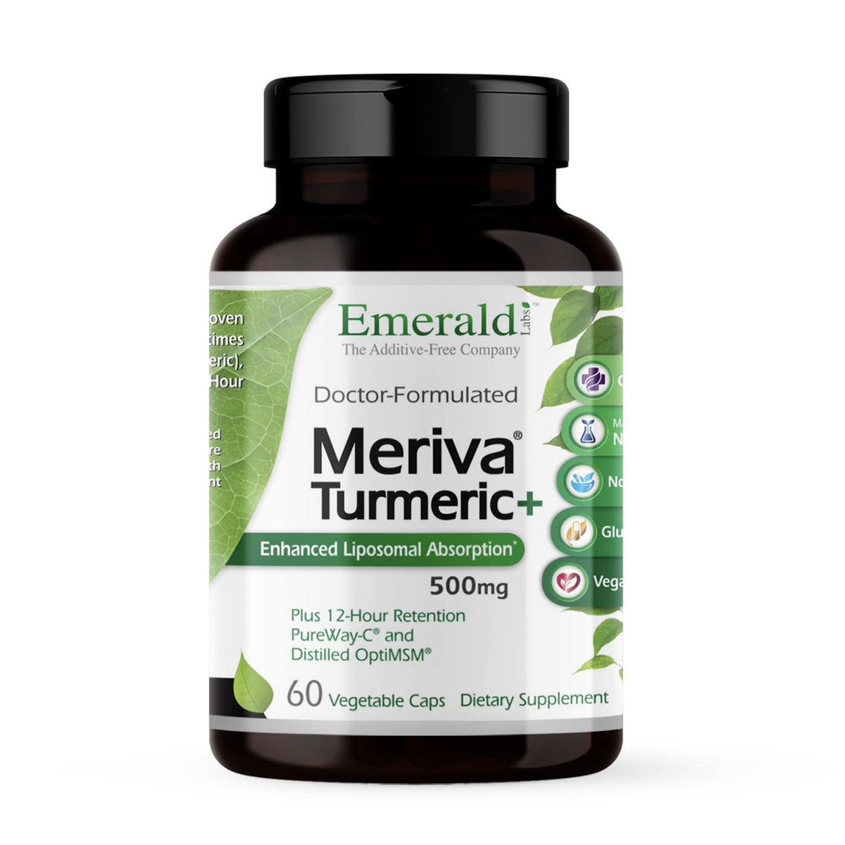 Emerald Labs Meriva Turmeric Plus en bote, posible apoyo a articulaciones y movilidad diaria.