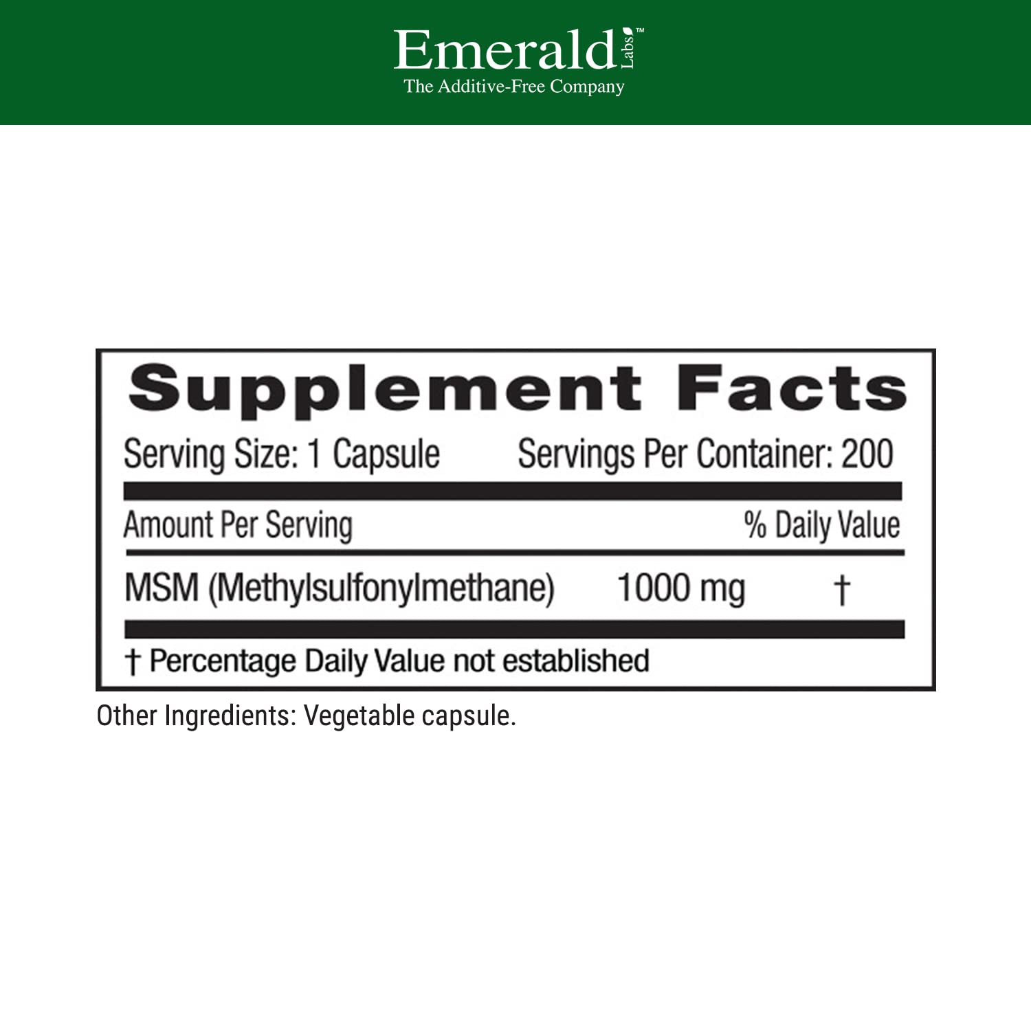 EMERALD LABS MSM 1000mg cápsulas, enfoque en glutatión e inmunidad.