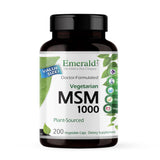 EMERALD LABS MSM 1000mg cápsulas sobre botella, posible apoyo a articulaciones.