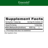 EMERALD LABS MSM Etiqueta destacada: fórmula vegana y sin gluten para una dieta equilibrada.