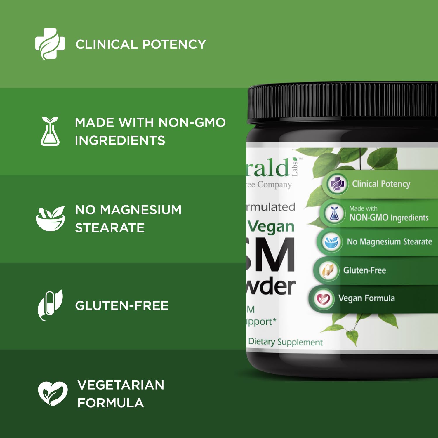 EMERALD LABS MSM Textura Polvo: mezcla suave para batidos y bebidas.