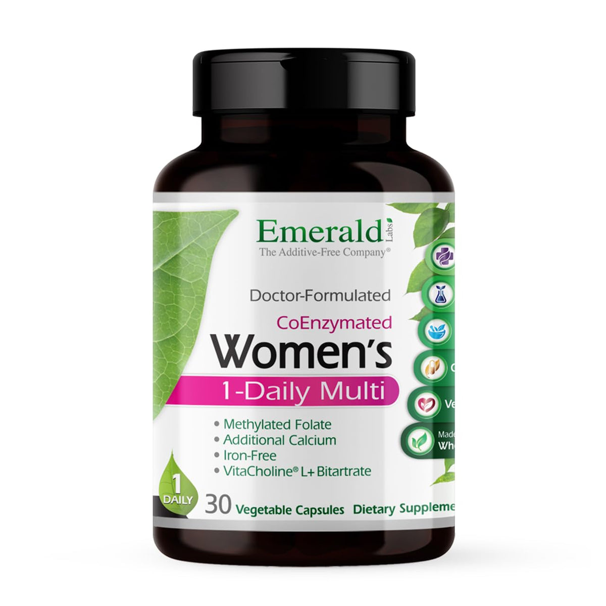 EMERALD LABS botella de multivitamínico para mujer, listo para uso diario.