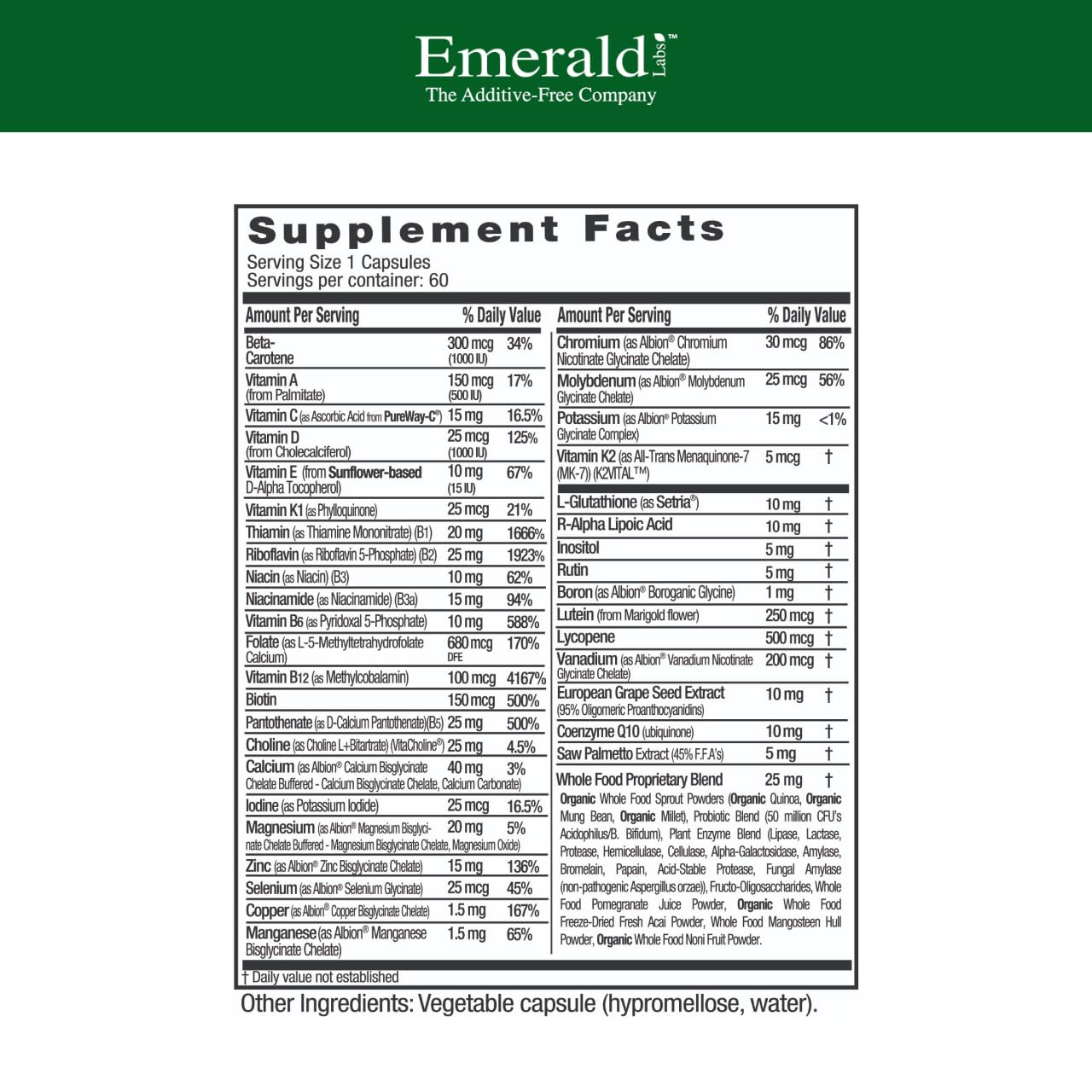 EMERALD LABS multivitamínico diario 45+ para hombres, cápsulas vegetales