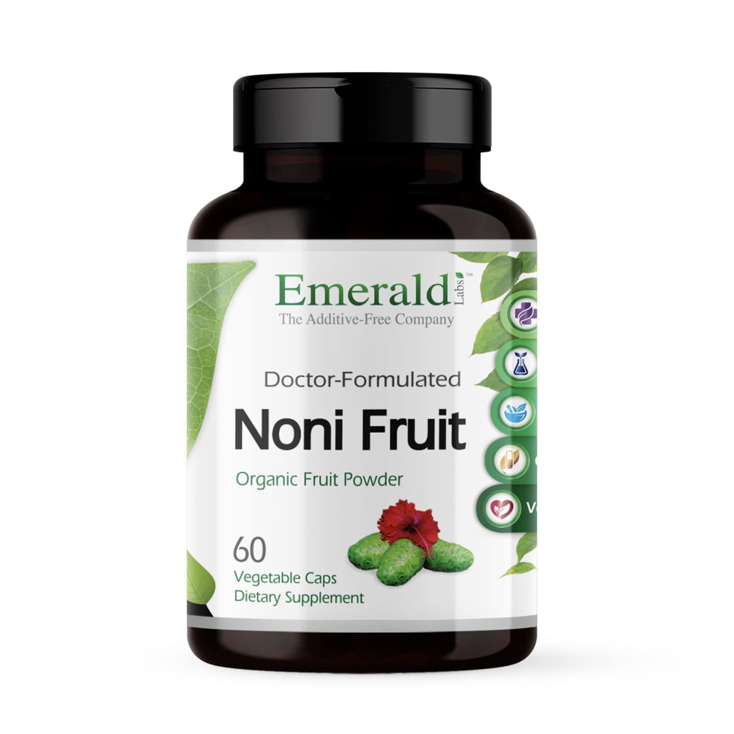 Emerald Labs Noni Fruta, bote de cápsulas para apoyo digestivo diario.