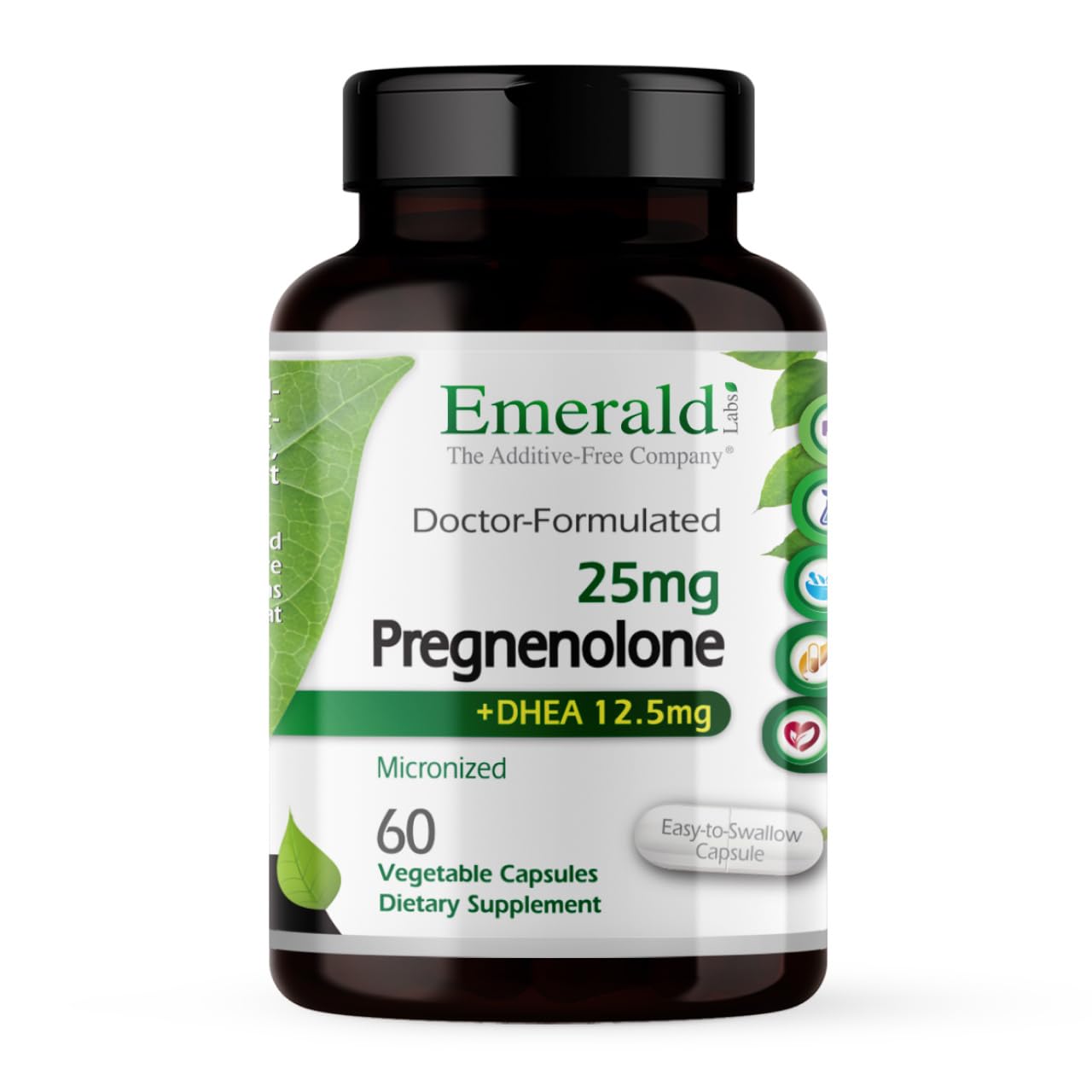 Emerald Labs Pregnenolona y DHEA en botella para posible equilibrio hormonal.