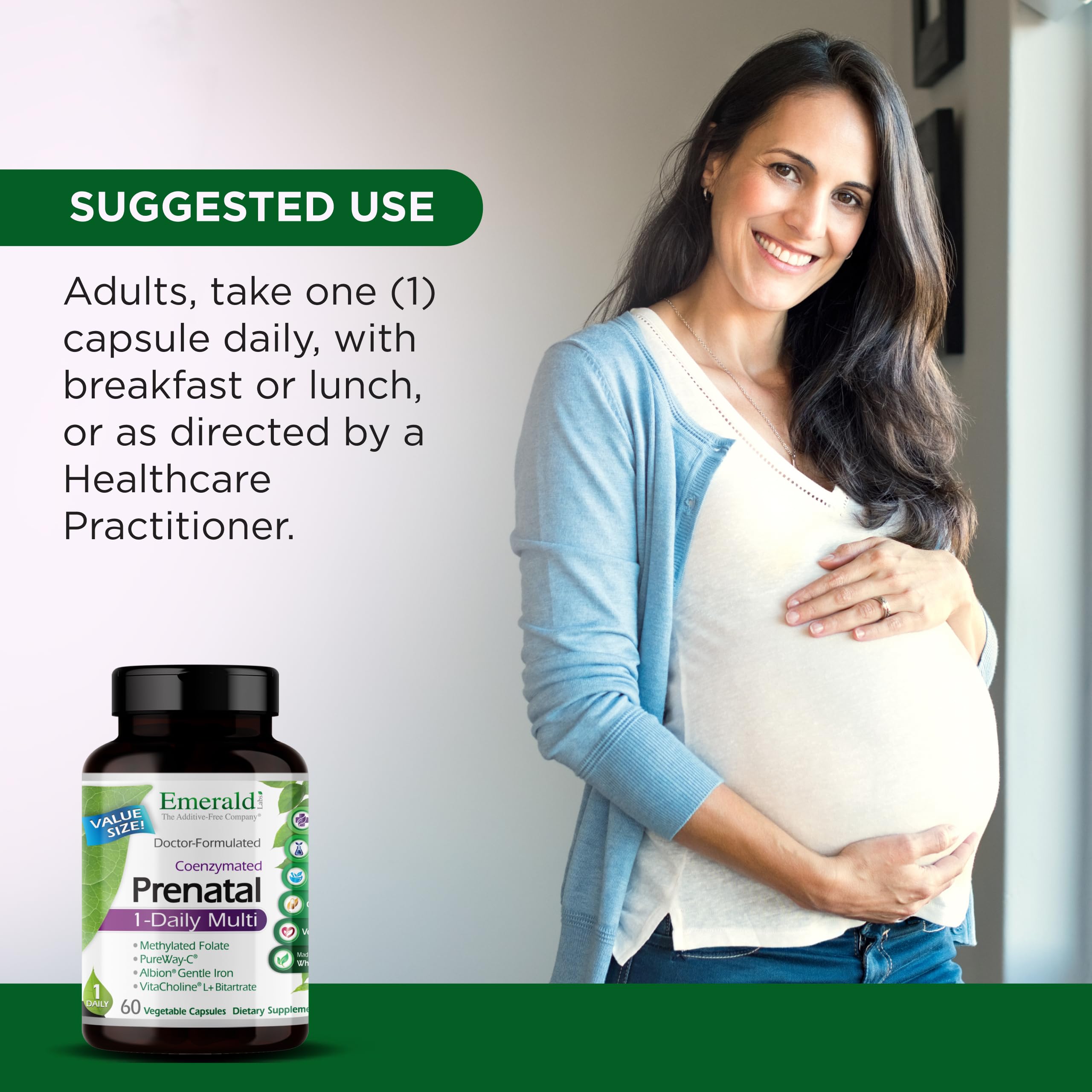 Emerald Labs Prenatal dosis diaria facilita la rutina matutina