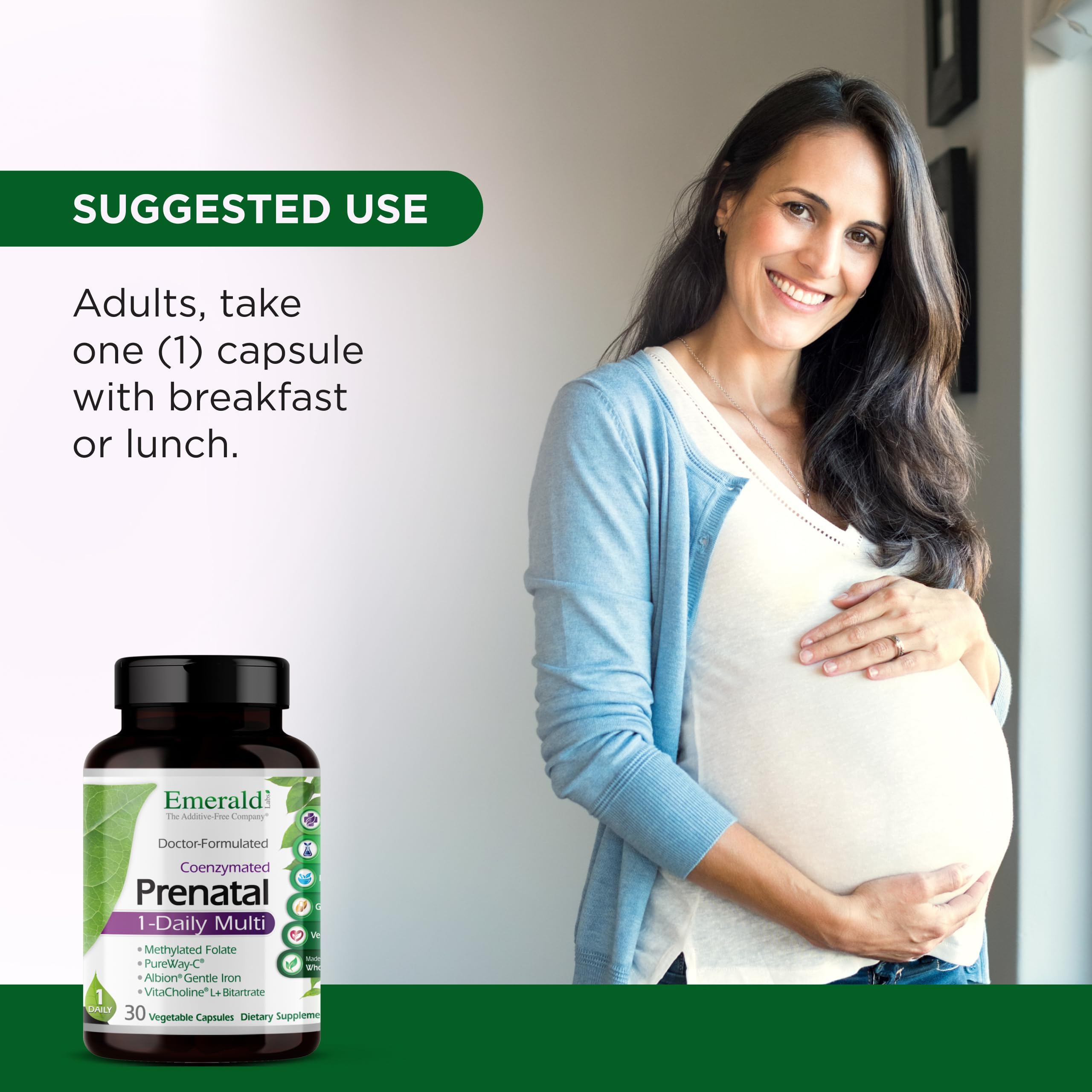 Emerald Labs Prenatal envase práctico para el cajón diario.
