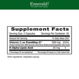 Emerald Labs PureWay-C cápsulas-detalle, 500 mg de vitamina C por dos cápsulas.