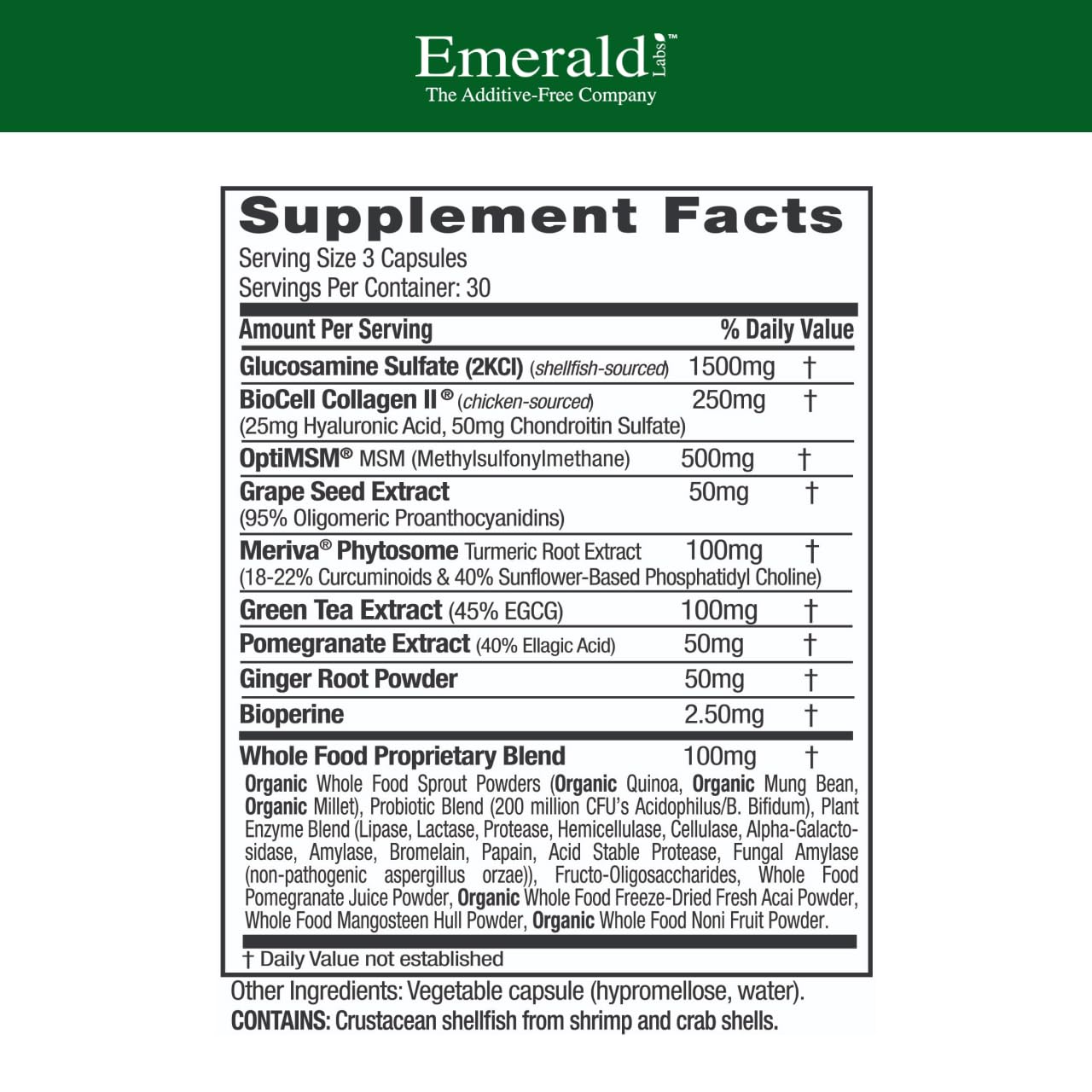 EMERALD LABS Salud Articular: cápsula en mano para uso diario