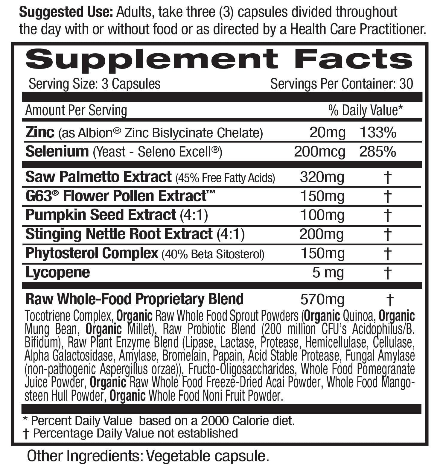 EMERALD LABS Prostate Health, etiqueta detalle, destacan ingredientes clave.