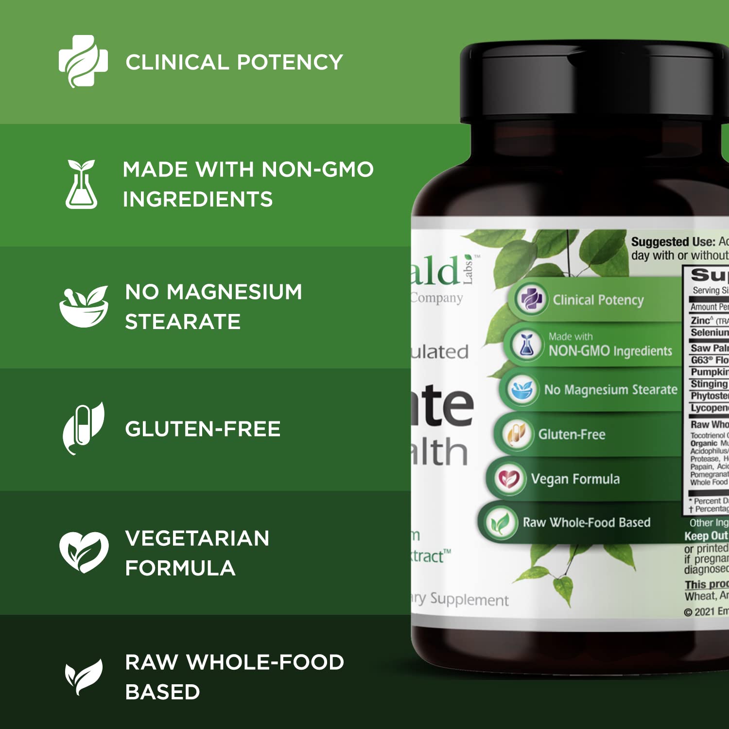EMERALD LABS Prostate Health, ingredientes clave, nutrición para funciones urinarias.
