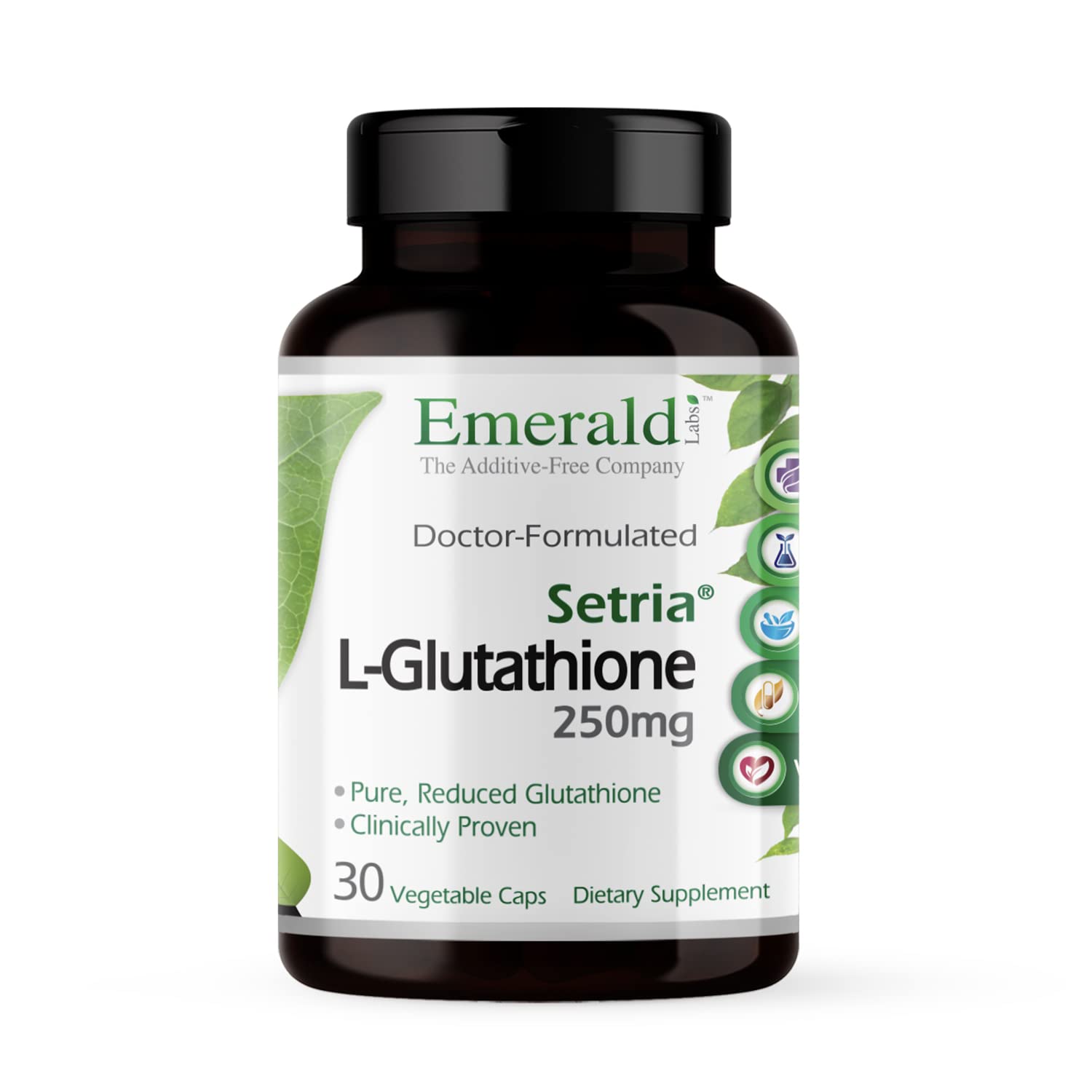 EMERALD LABS Setria L-Glutathione: botella de cápsulas para apoyo inmunitario diario.