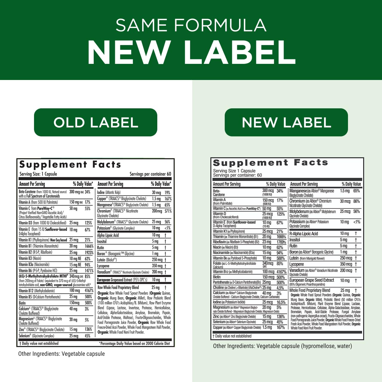 EMERALD LABS cápsulas vegetales sin aditivos y aptas para varias dietas.