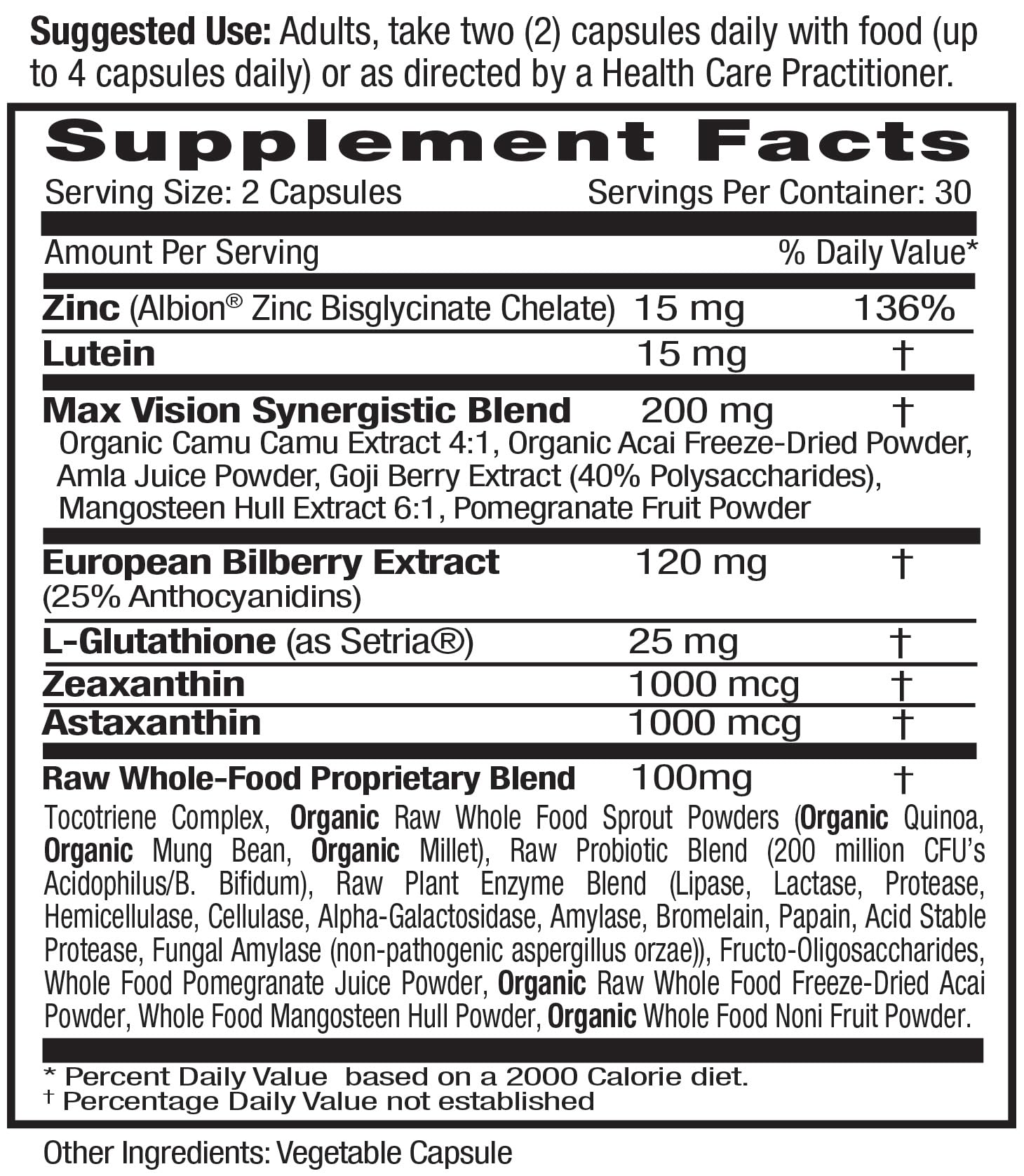Emerald Labs Visión Salud cápsulas y suministro de 60 días.