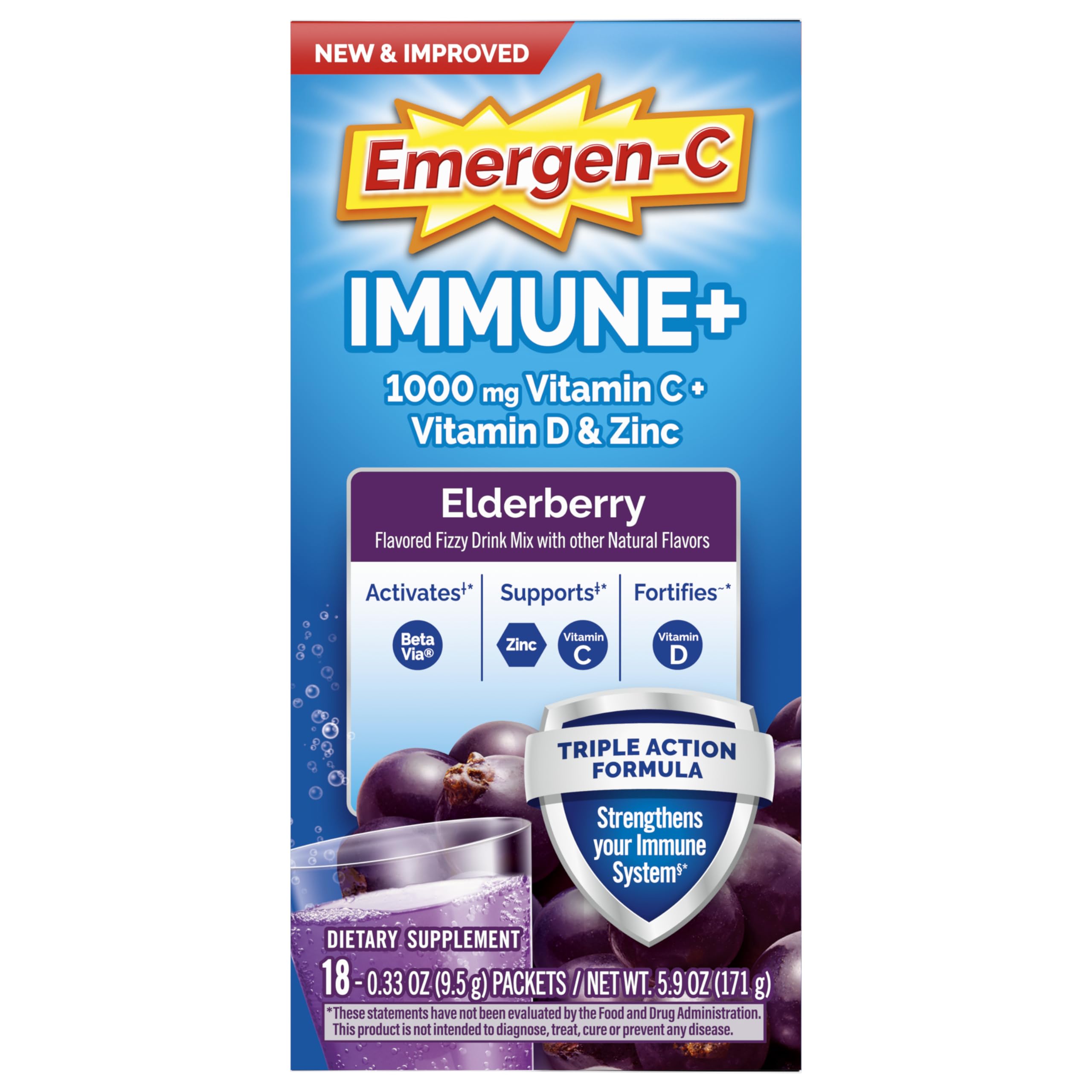Emergen-C Immune+ zinc y manganeso para apoyo antioxidante.