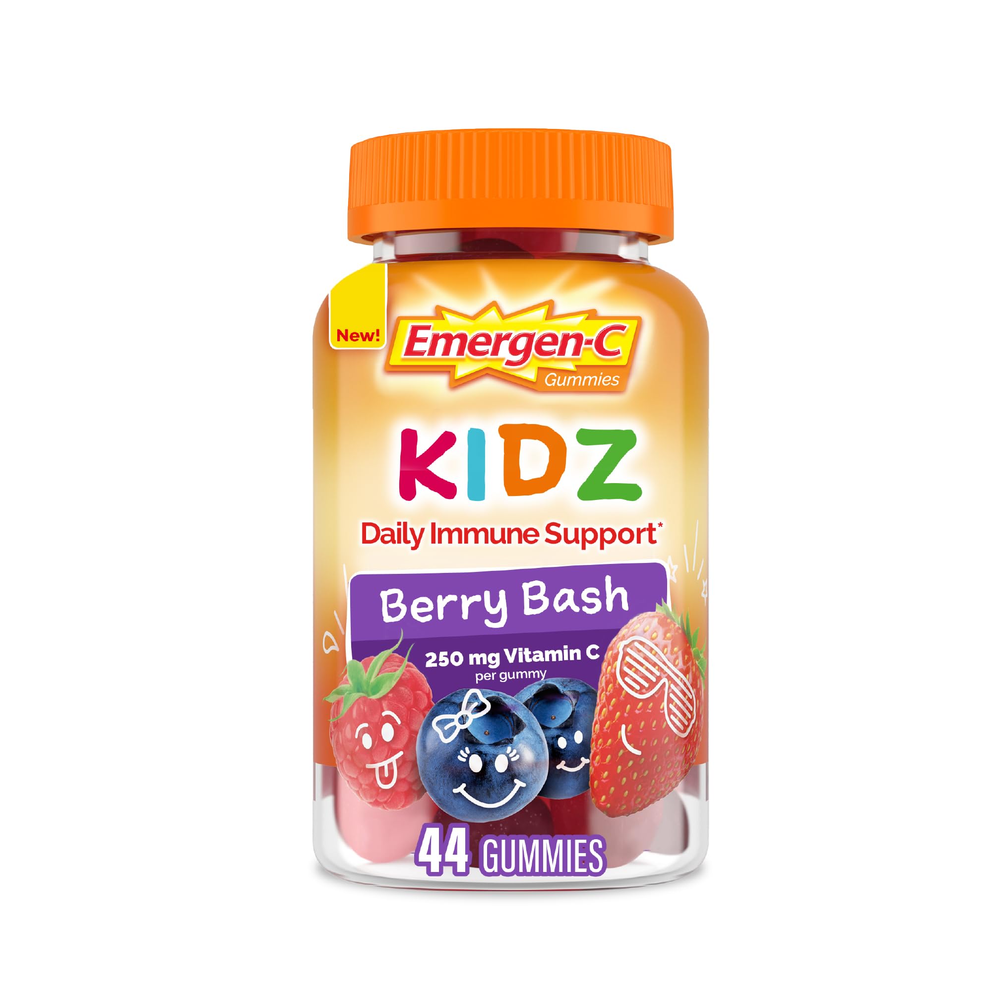 Emergen-C Kidz, botella con gomitas sabor bayas, apoyo diario al sistema inmunitario.