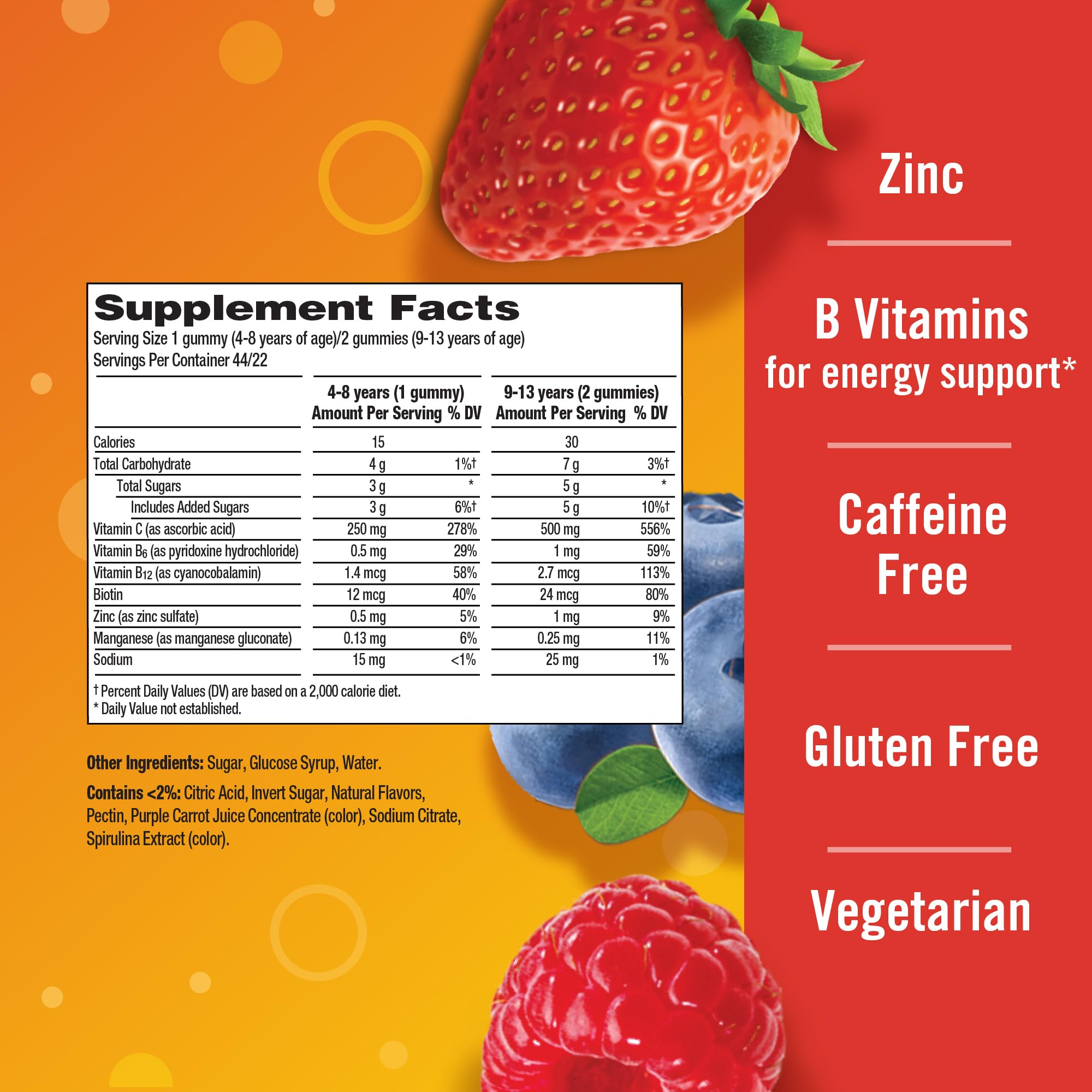 Emergen-C Kidz, etiqueta clara con ingredientes para revisión rápida.