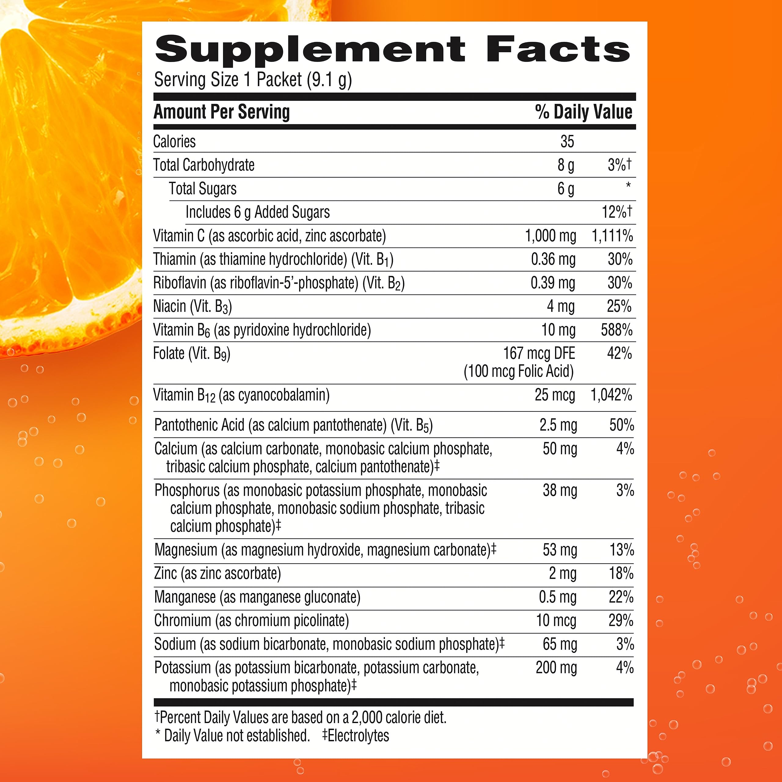 Sabor naranja natural de Emergen-C, sin cafeína