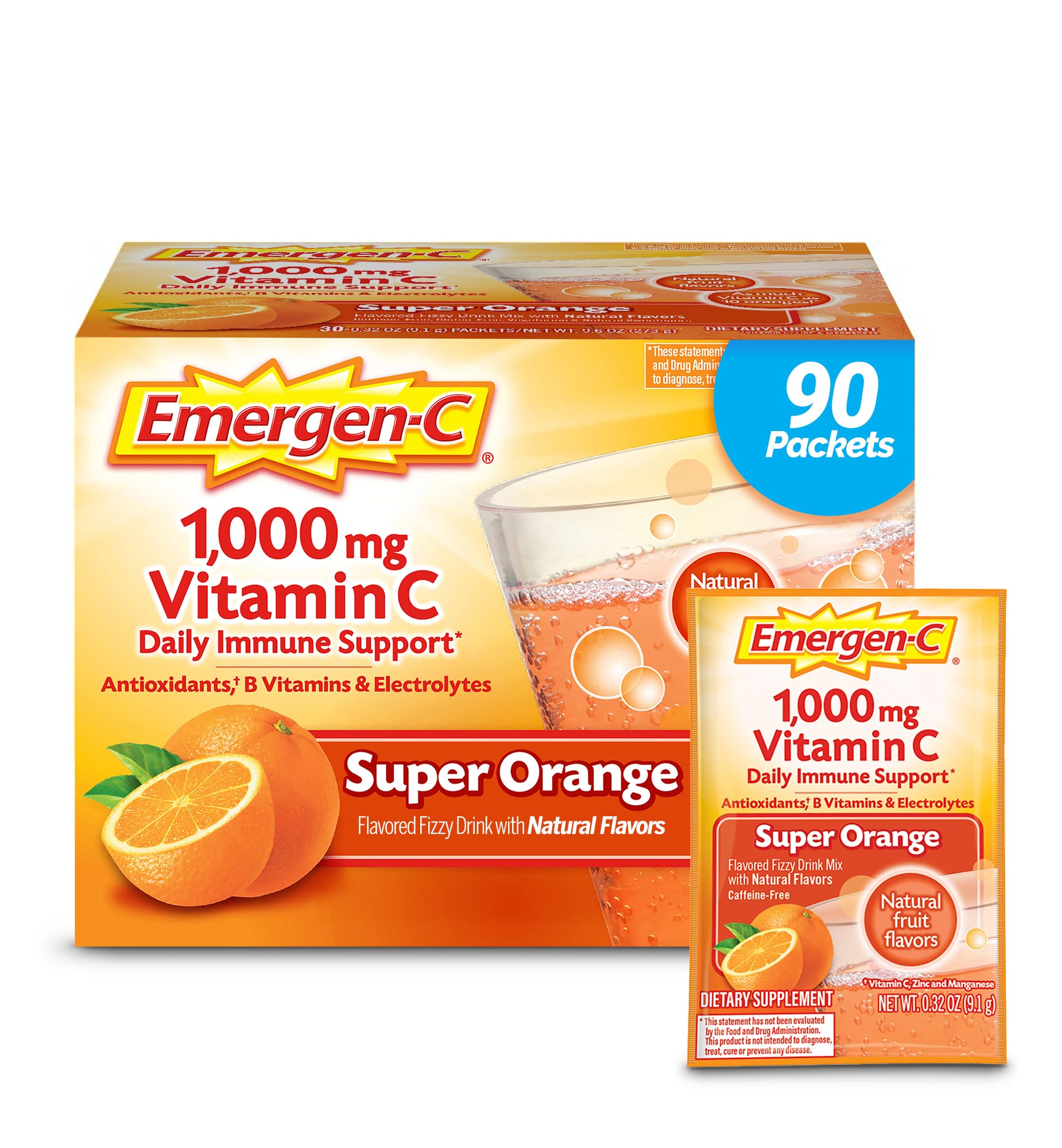 Emergen-C sobre naranja, listo para usar y apoyar bienestar diario