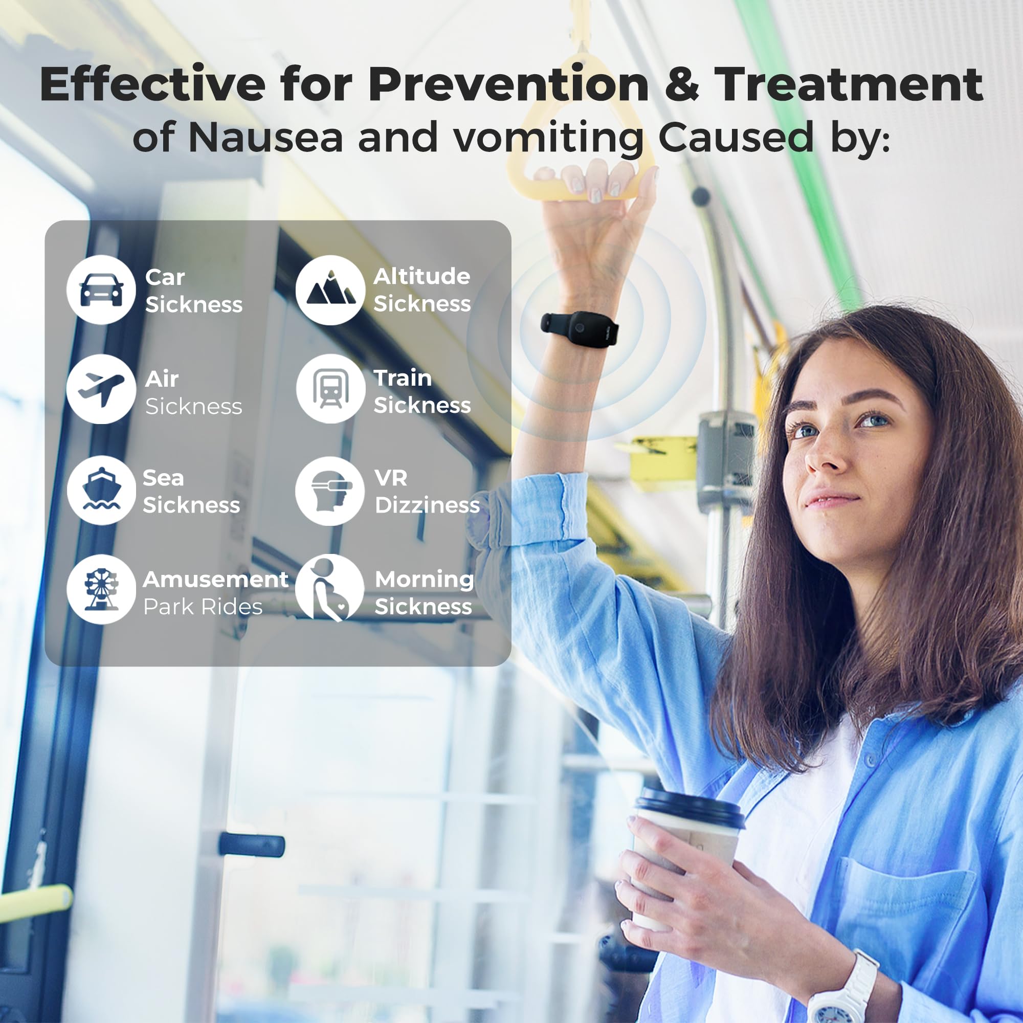 Cinco niveles de intensidad para controlar náuseas con EmeTerm Fashion.
