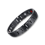 Pulsera magnética Emmori negra, vista frontal, posible mejora de la circulación y uso diario.