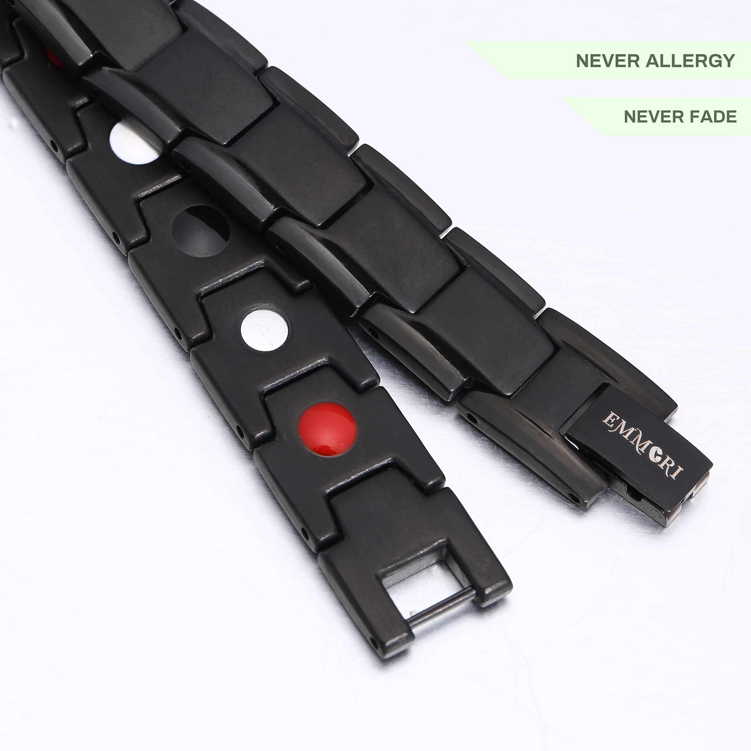 Pulsera magnética Emmori negra, regalo ideal, caja elegante y accesorios incluidos.