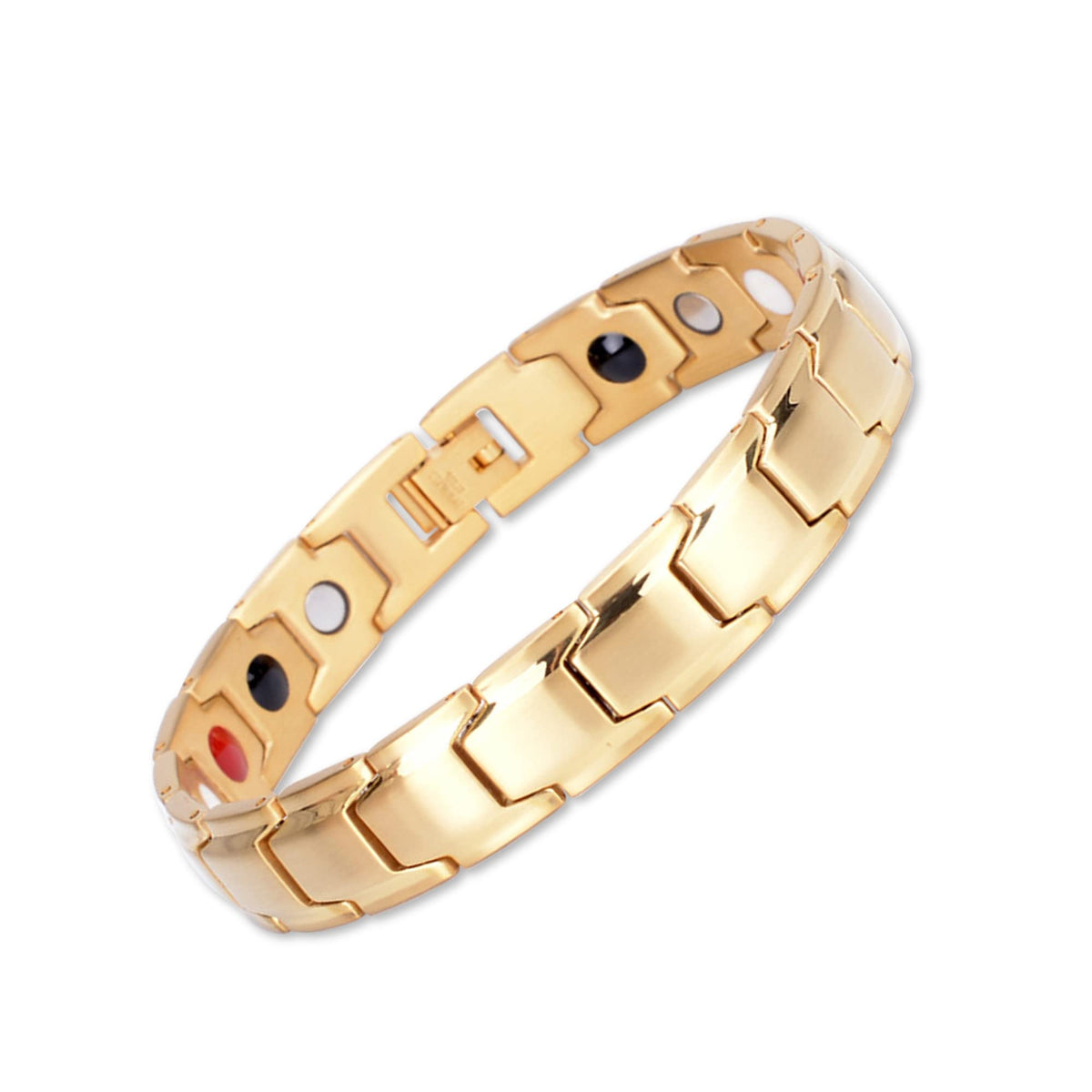 Pulsera magnética Emmori Ultra Dorado, vista frontal, comodidad diaria y estilo elegante.