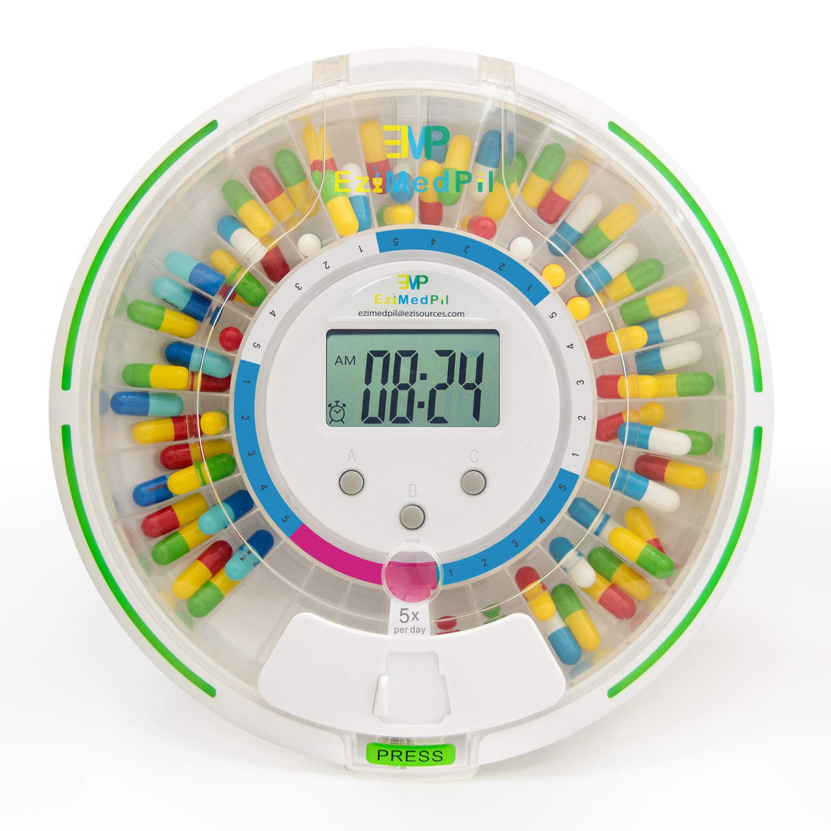 EMP EZIMEDPIL dispensador con tapa bloqueada y alertas para adherencia.