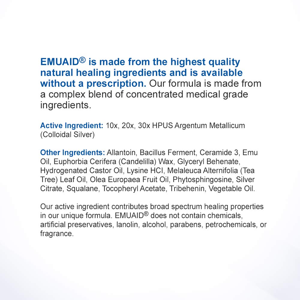 Emuaid unguento ingrediente plata metallica para cuidado de la piel