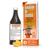 Emulsion de Escocia: botella de aceite de hígado de bacalao naranja para la familia