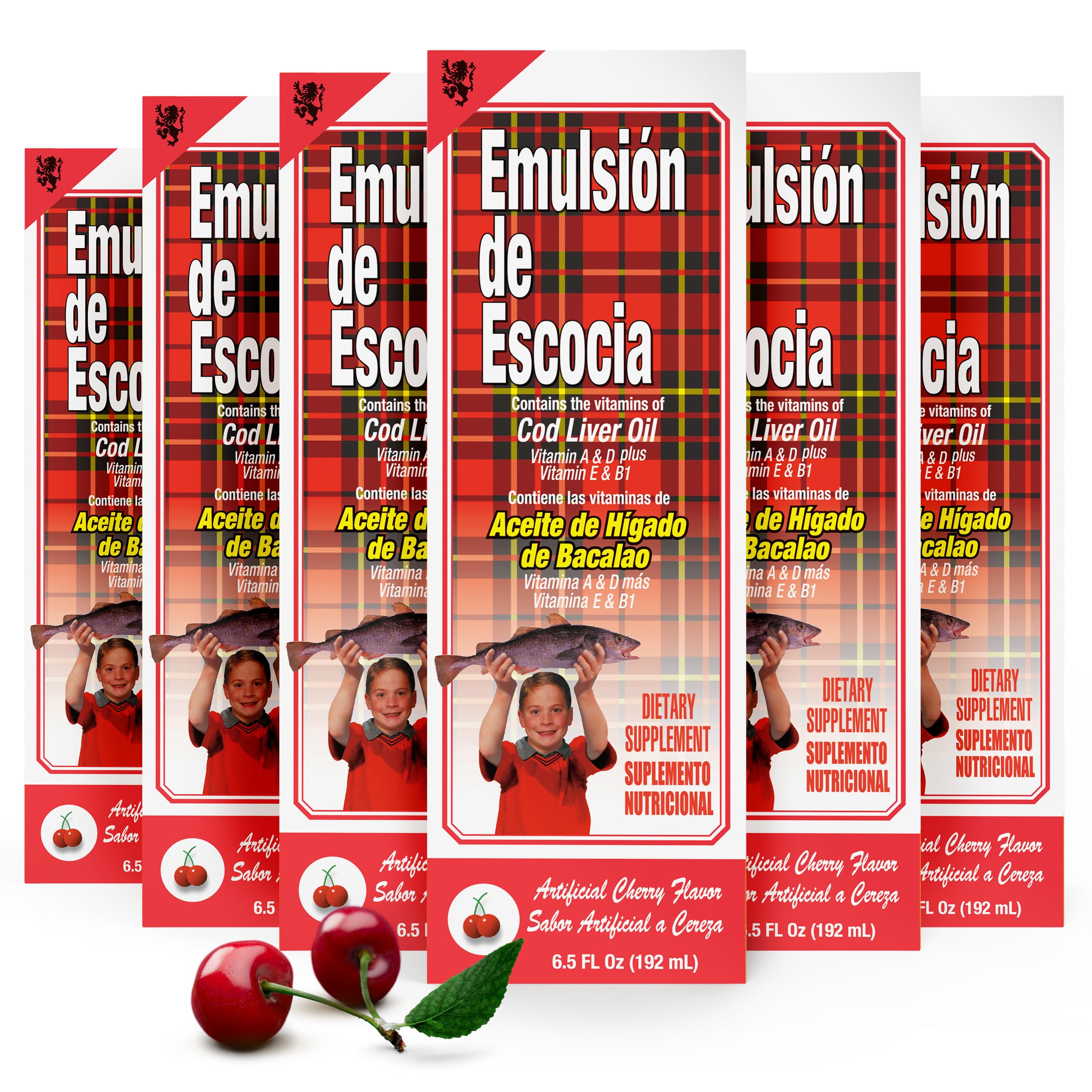 Emulsion de Escocia sabor cereza, botella 6-pack para niños, apoyo al crecimiento saludable.