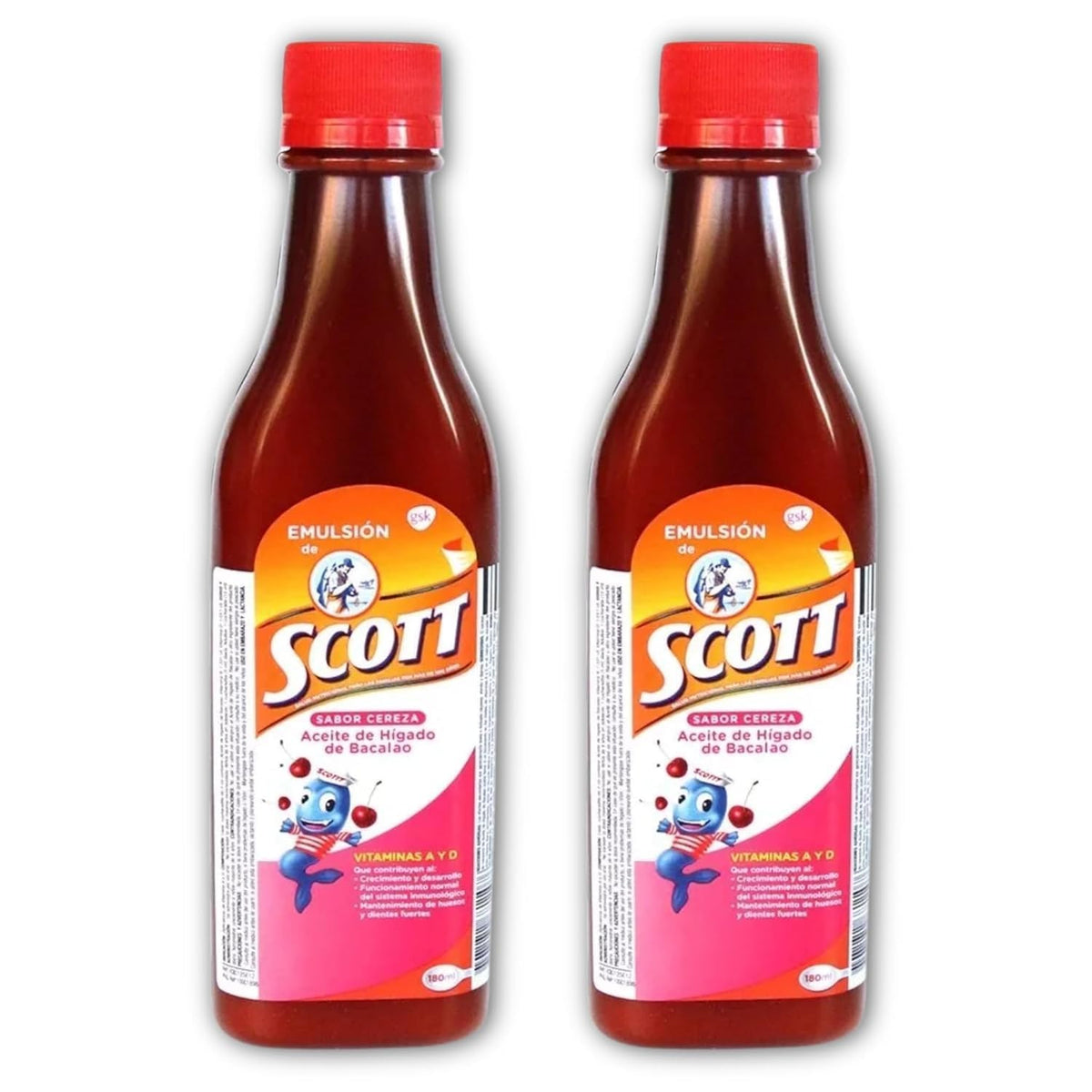 Emulsión de Scott, bote de aceite de hígado de bacalao sabor cereza para niños; apoya el DHA